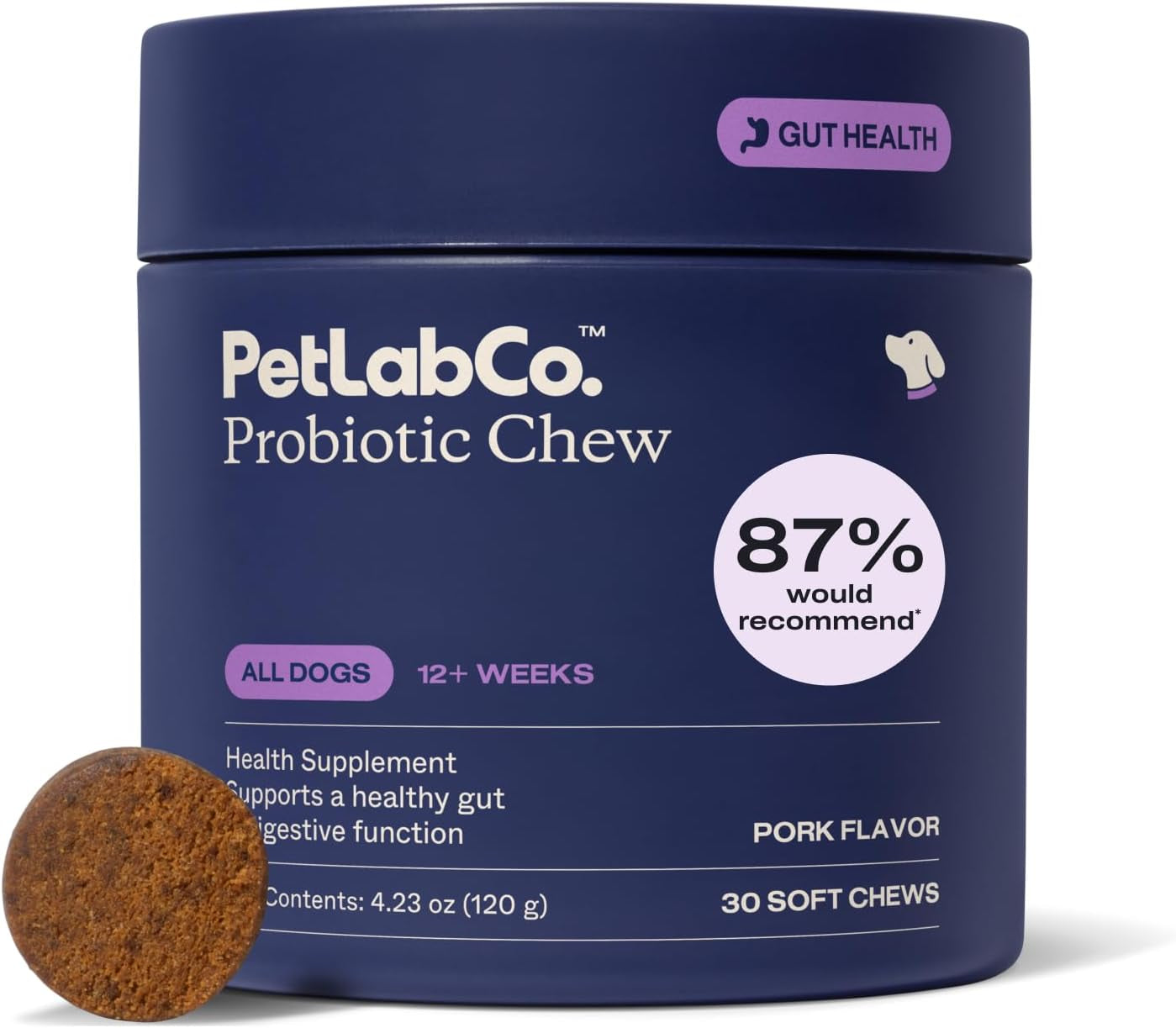 Probiotics for Dogs, Support Gut Health, Occasional Diarrhea, Digestive Health & Seasonal Allergies - Pork Flavor - 30 Soft Chews - Packaging May Vary