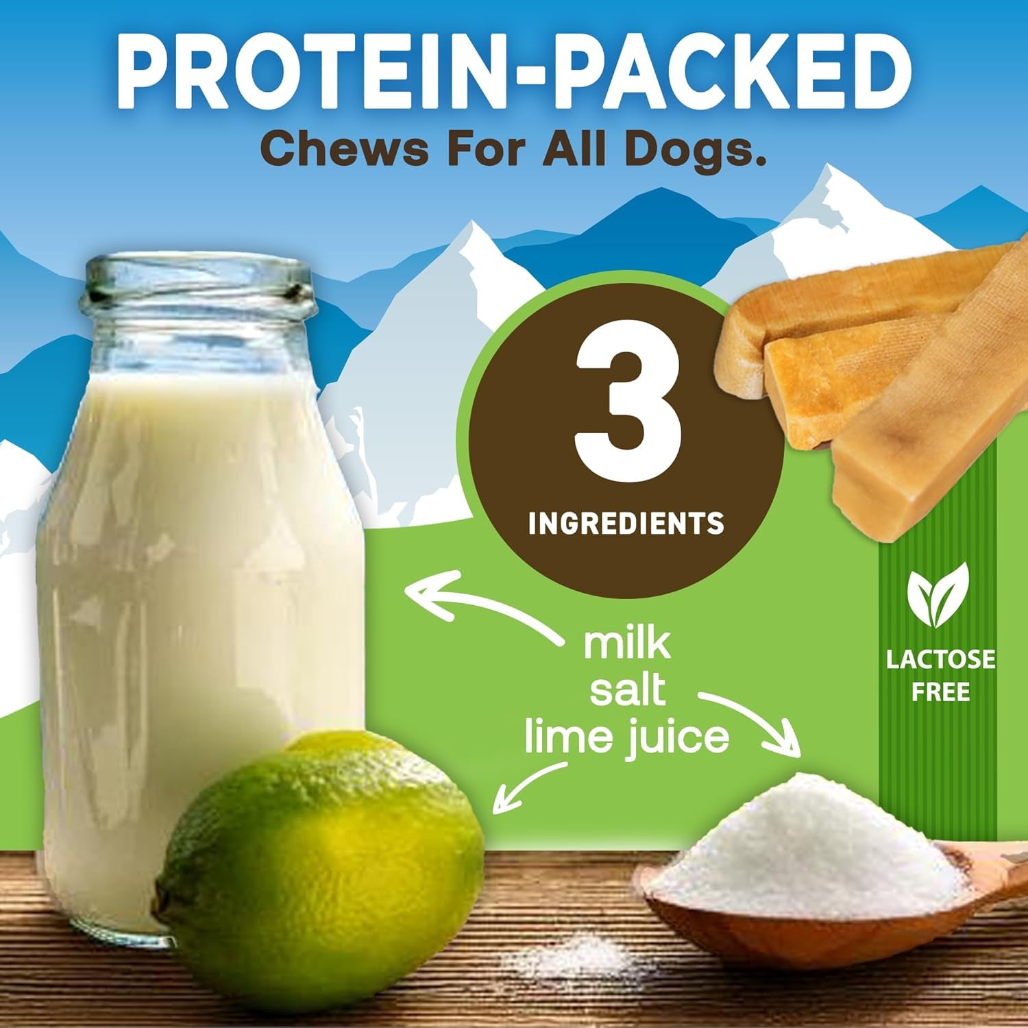 Ecokind Premium Gold Yak Cheese Himalayan Dog Chews, Dog Treats for Medium Dogs, All Natural, High Protein, for Aggressive Chewers, Medium - 3 Chews