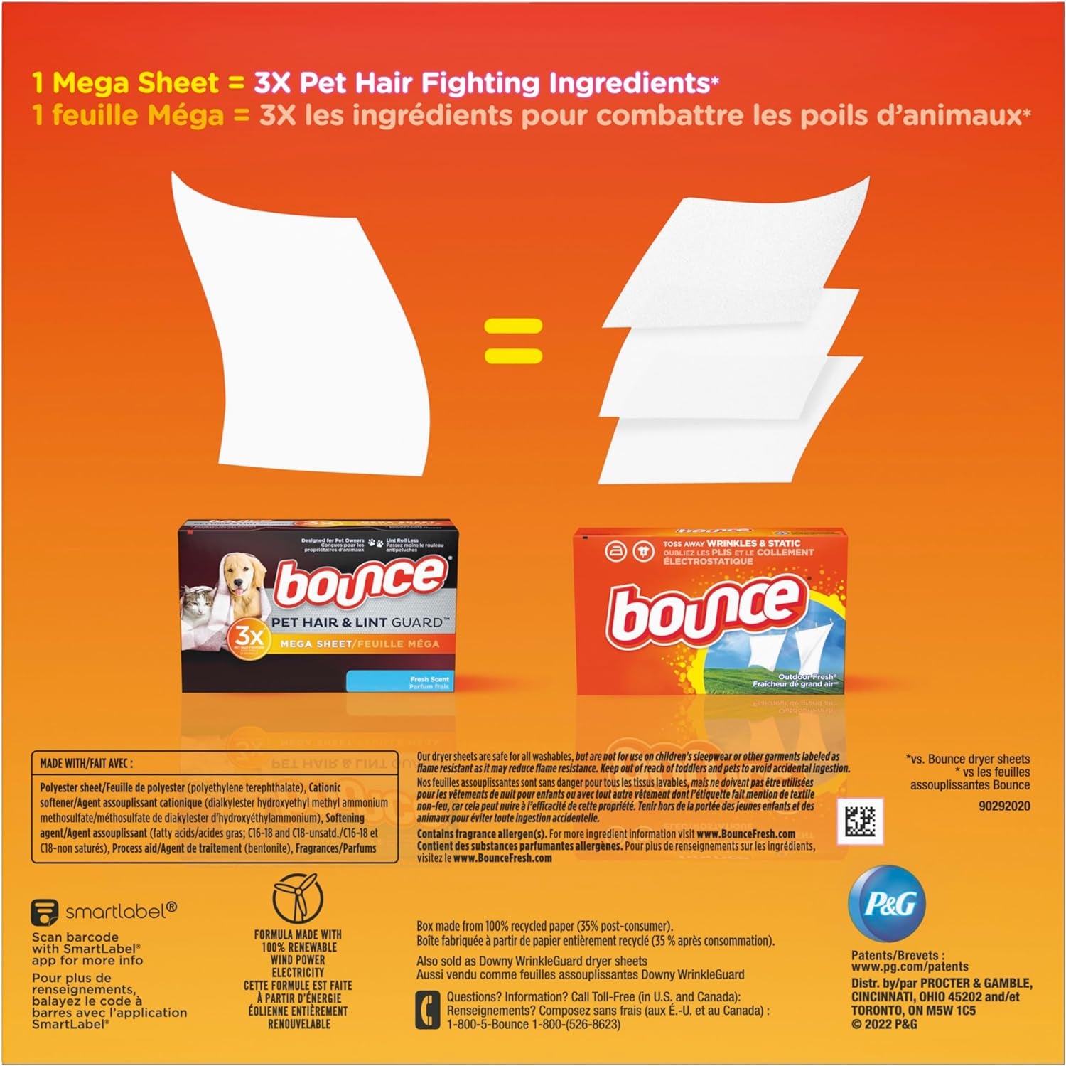 Pet Hair and Lint Guard Mega Dryer Sheets for Laundry, Fabric Softener with 3X Pet Hair Fighters, Fresh Scent, 120 Count, White
