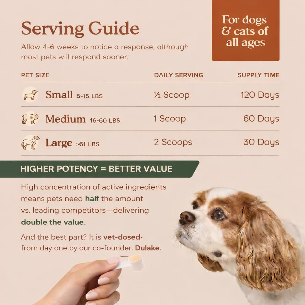Probiotics for Dogs & Cats with Prebiotics - USDA Organic - Gut Health Powder Supplement with 12 Strains and 5 Billion Cfus - Supports Immunity, Energy and Skin & Coat - 60 Scoops