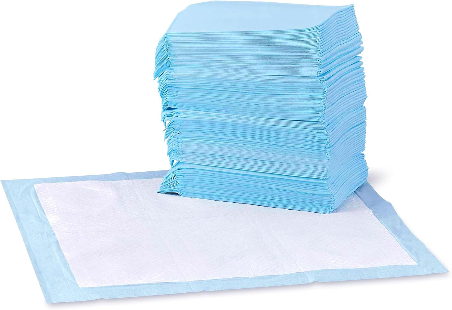 Leak-Proof Dog and Puppy Potty Training Pee Pads with Quick-Dry 5-Layer Super Absorbent Design, Regular Size 22 X 22 Inch, Blue & White, 100 Count
