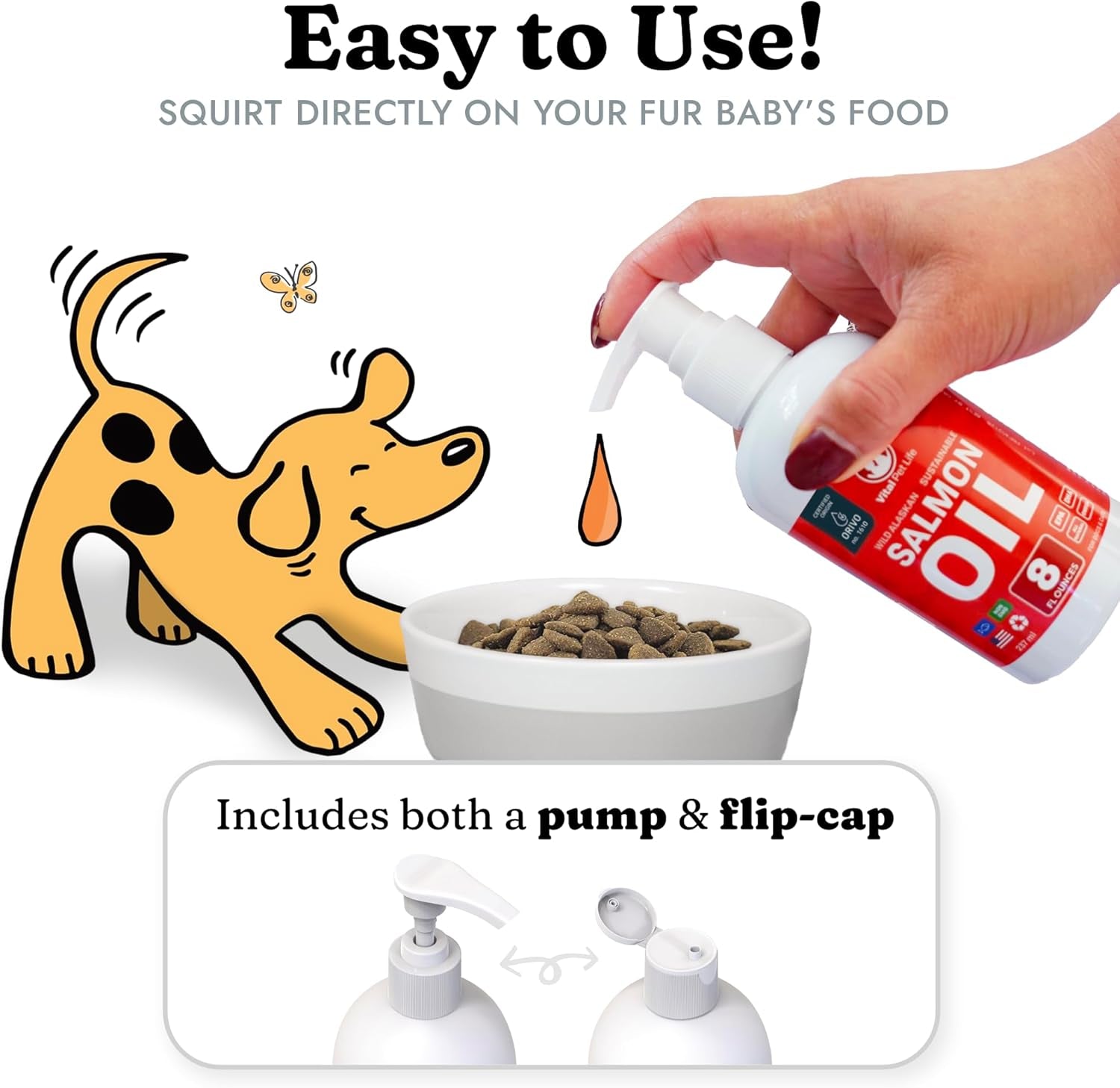 Salmon Oil for Dogs & Cats - Healthy Skin & Coat, Fish Oil, Omega 3 EPA DHA, Liquid Food Supplement for Pets, All Natural, Supports Joint & Bone Health, Natural Allergy & Inflammation Defense, 8 Oz