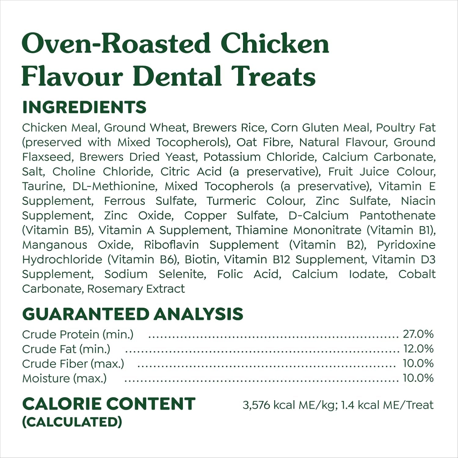 Feline Cat Treats Natural Dental Care, Oven Roasted Chicken Flavour, 9.75Oz. Tub