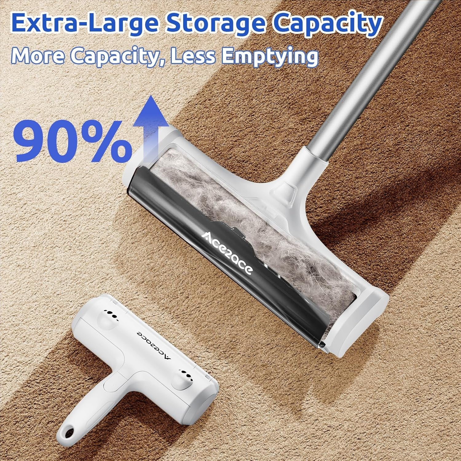 A3 Pro Carpet Roller for Pet Hair, Carpet Pet Hair Removal Tool, Reusable Large Lint Rollers, 5 Feet Long Handle No Bending No Kneeling, Cat Dog Hair Remover for Carpet, Rugs, Mats, Black