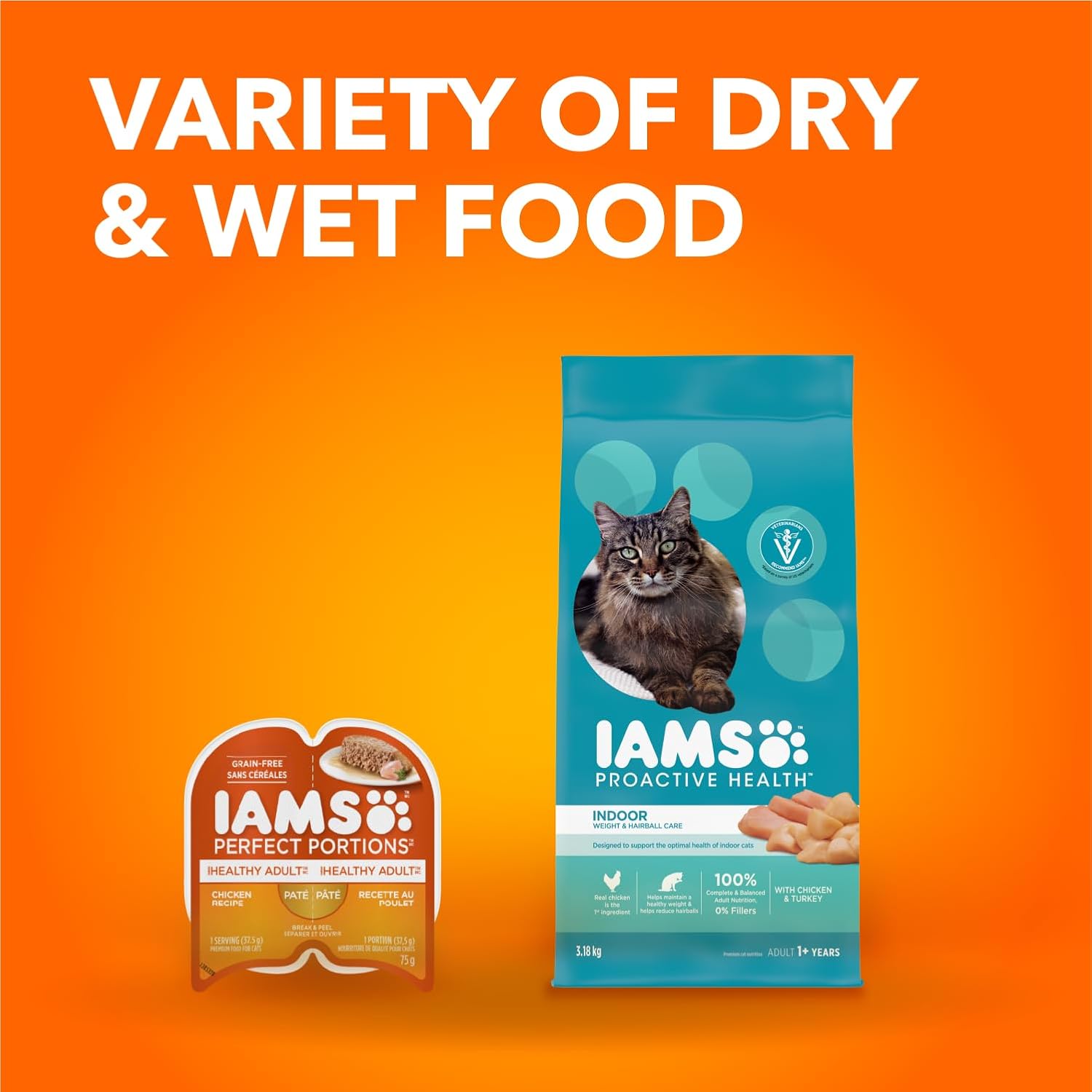 IAMS Proactive Health Indoor Weight & Hairball Care Adult Dry Cat Food – Chicken & Turkey – 3.18KG (7LB) Bag