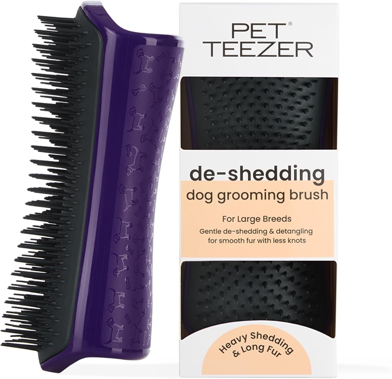 De-Shedding Dog Brush by Tangle Teezer, Dog Grooming Tool for Long Haired Breeds and Wet or Dry Fur, Large, Purple & Gray
