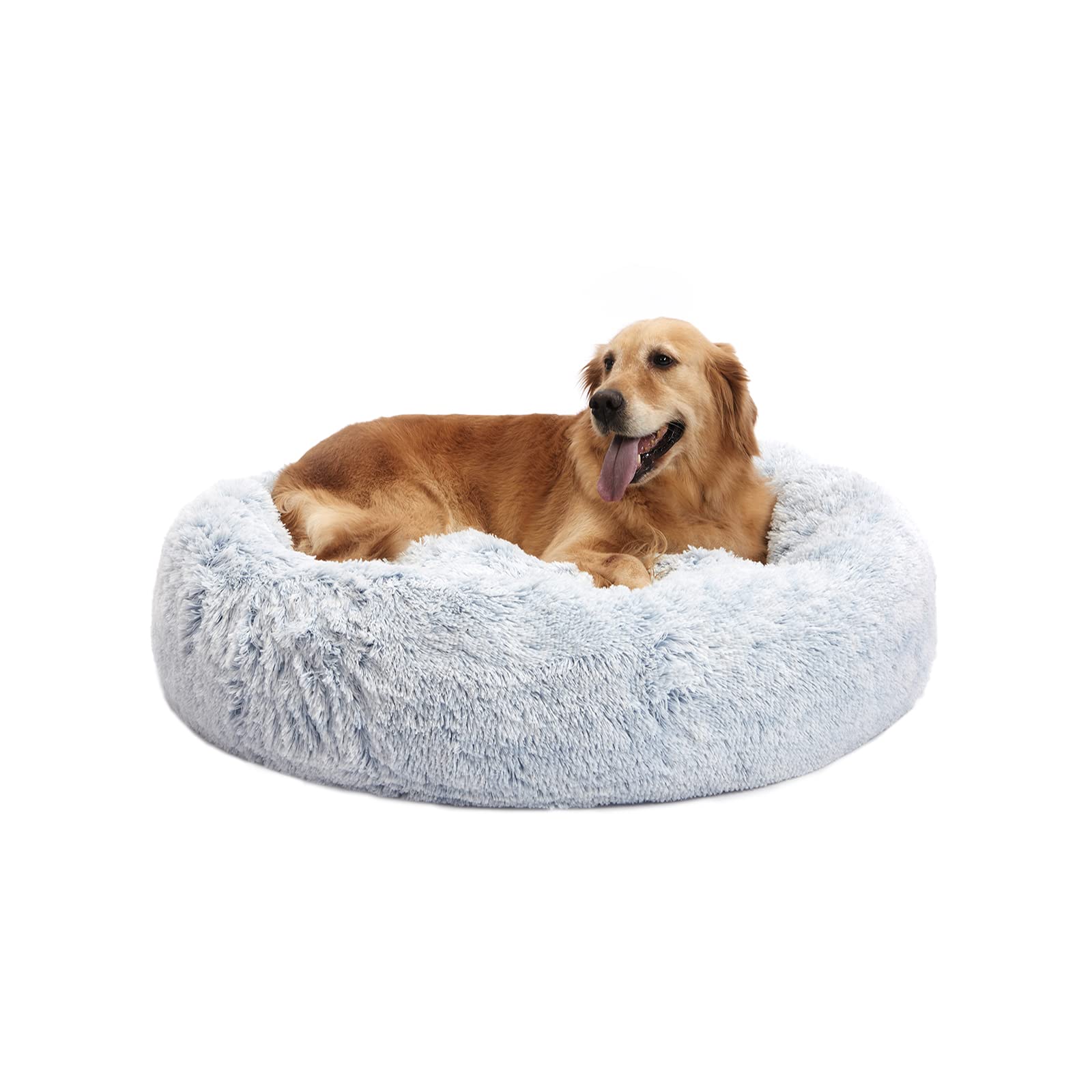 Bedfolks Calming Donut Cat Bed, Dia23 Round Fluffy Dog Beds for Small Dogs & Cat Beds for Indoor Cats, Washable Anti-Anxiety Plush Puppy Bed（Pink, Small）