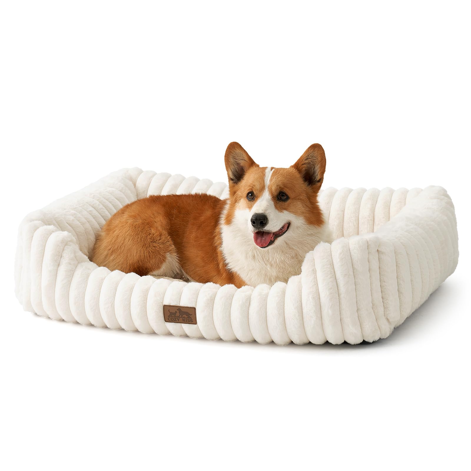 COZY KISS Orthopedic Dog Bed for Small Dogs & Medium Dogs - Washable Rectangle Pet Bed with Anti-Slip Bottom, Soft Calming Cat & Puppy Bed for Indoor Pets (30"x23"x7", Cream)