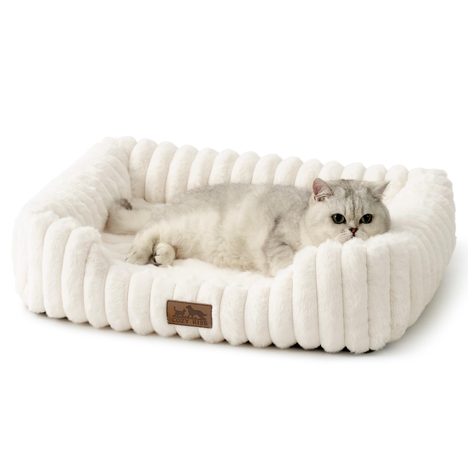 COZY KISS Orthopedic Dog Bed for Small Dogs & Medium Dogs - Washable Rectangle Pet Bed with Anti-Slip Bottom, Soft Calming Cat & Puppy Bed for Indoor Pets (30"x23"x7", Cream)