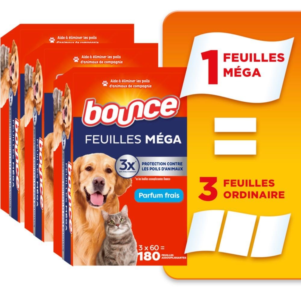 Pet Hair and Lint Guard Mega Dryer Sheets with 3X Pet Hair Fighters, Fresh Scent, 180 Count