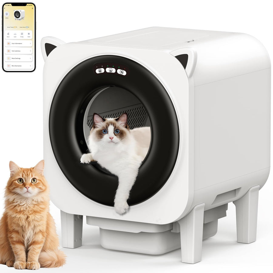 Automatic Cat Litter Box, Self Cleaning Litter Box for Multiple Cats, 90L Automatic Litter Box with APP Control, Multiple Safety Sensor, Smart Health Monitor,1 Trash Bags