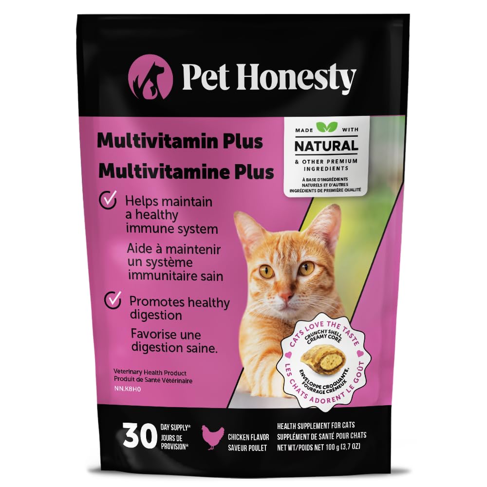 Cat Multivitamin Crunchy & Creamy Chews - Cat Treats for Health + Immune, Joints, Skin & Coat, & Digestion Support - Vitamins with Omega 3s, Lysine & Probiotics (30 Day Supply)