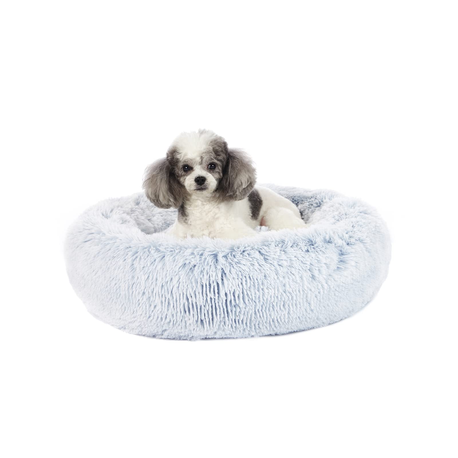 Bedfolks Calming Donut Cat Bed, Dia23 Round Fluffy Dog Beds for Small Dogs & Cat Beds for Indoor Cats, Washable Anti-Anxiety Plush Puppy Bed（Pink, Small）