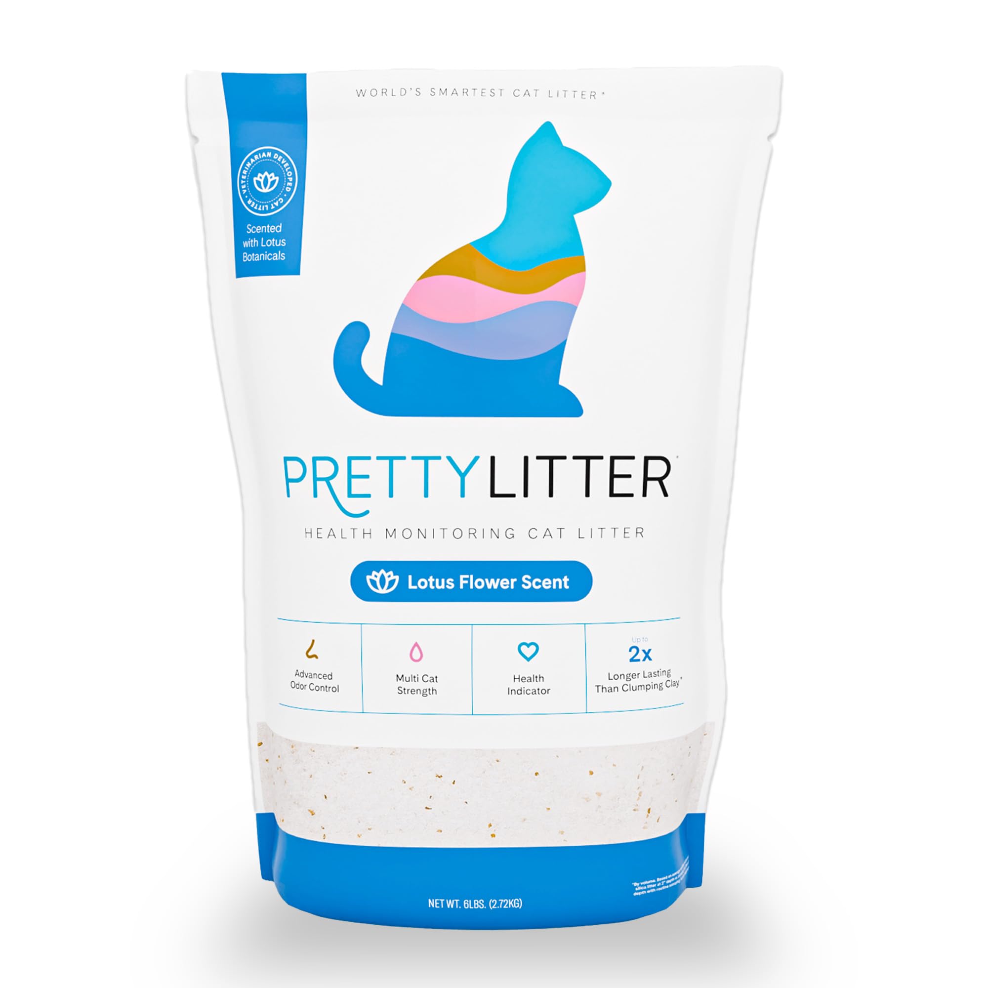 PrettyLitter Health Monitoring Cat Litter (Unscented, Non Clumping) | Lightweight & Low Tracking, Colour Changing Silica Gel Crystals, Advanced Odour Control — 6 Lbs, 1-Pack (Up to 1 Month Supply)