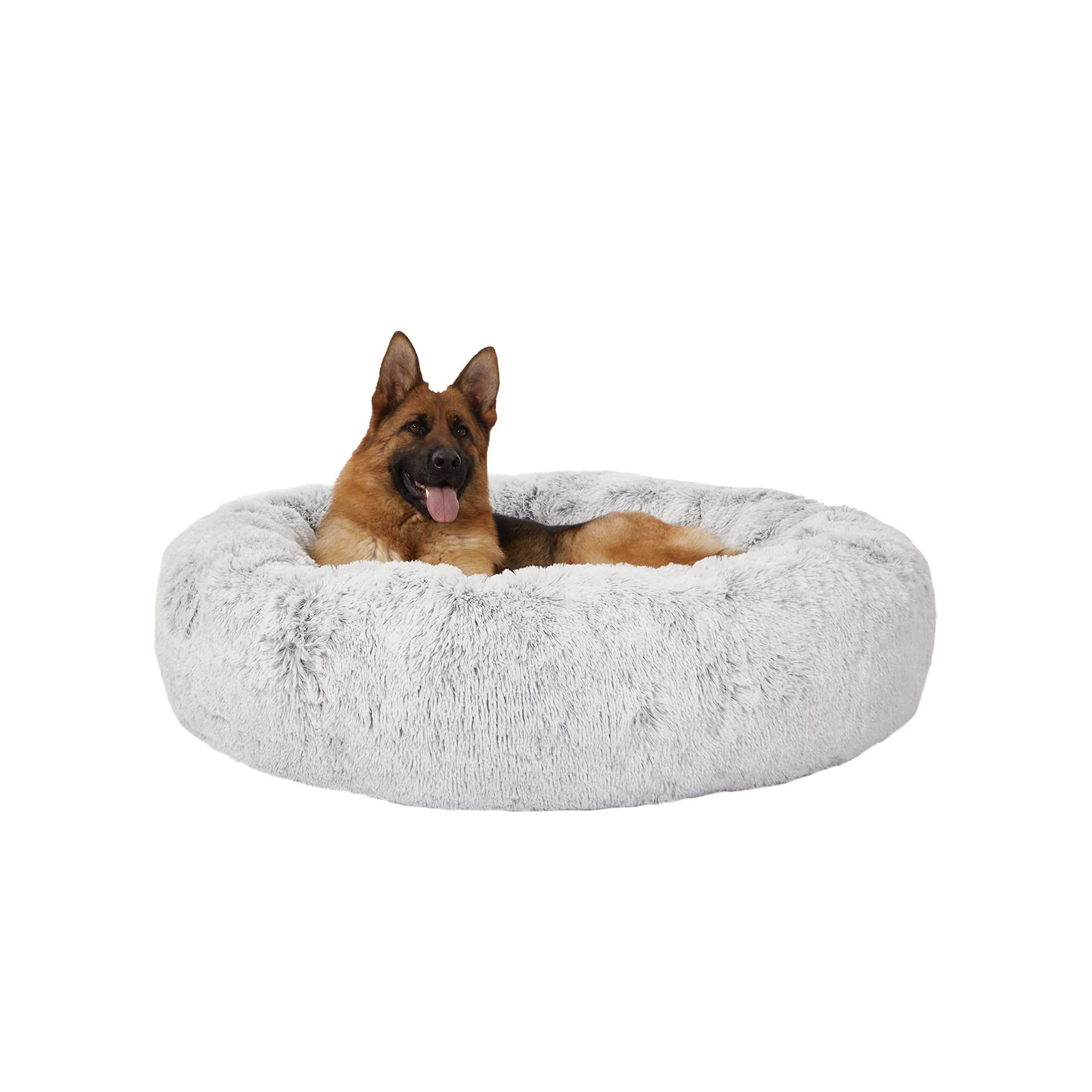 Bedfolks Calming Donut Cat Bed, Dia23 Round Fluffy Dog Beds for Small Dogs & Cat Beds for Indoor Cats, Washable Anti-Anxiety Plush Puppy Bed（Pink, Small）