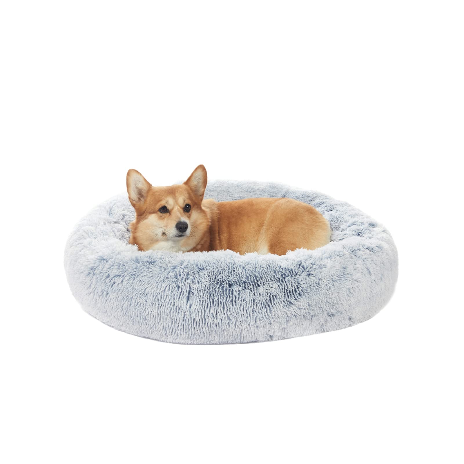 Bedfolks Calming Donut Cat Bed, Dia23 Round Fluffy Dog Beds for Small Dogs & Cat Beds for Indoor Cats, Washable Anti-Anxiety Plush Puppy Bed（Pink, Small）