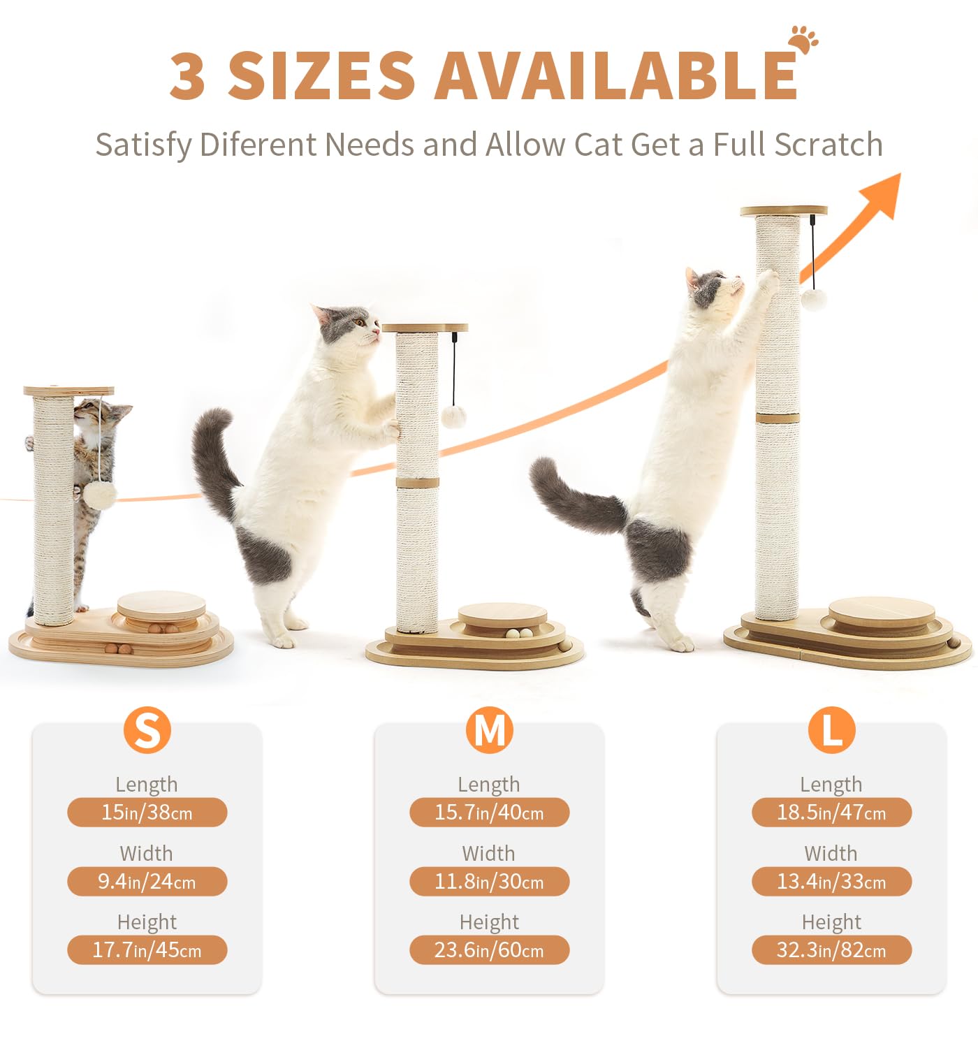 Made4Pets Cat Scratching Post with Cloud Bed Perch & Toys for Indoor Cats, Small Cat Tree Tower with Sisal Cat Scratcher & 2 Layer Track Balls, 6-in-1 with Self Groomer Brush & Plush Balls for Kittens