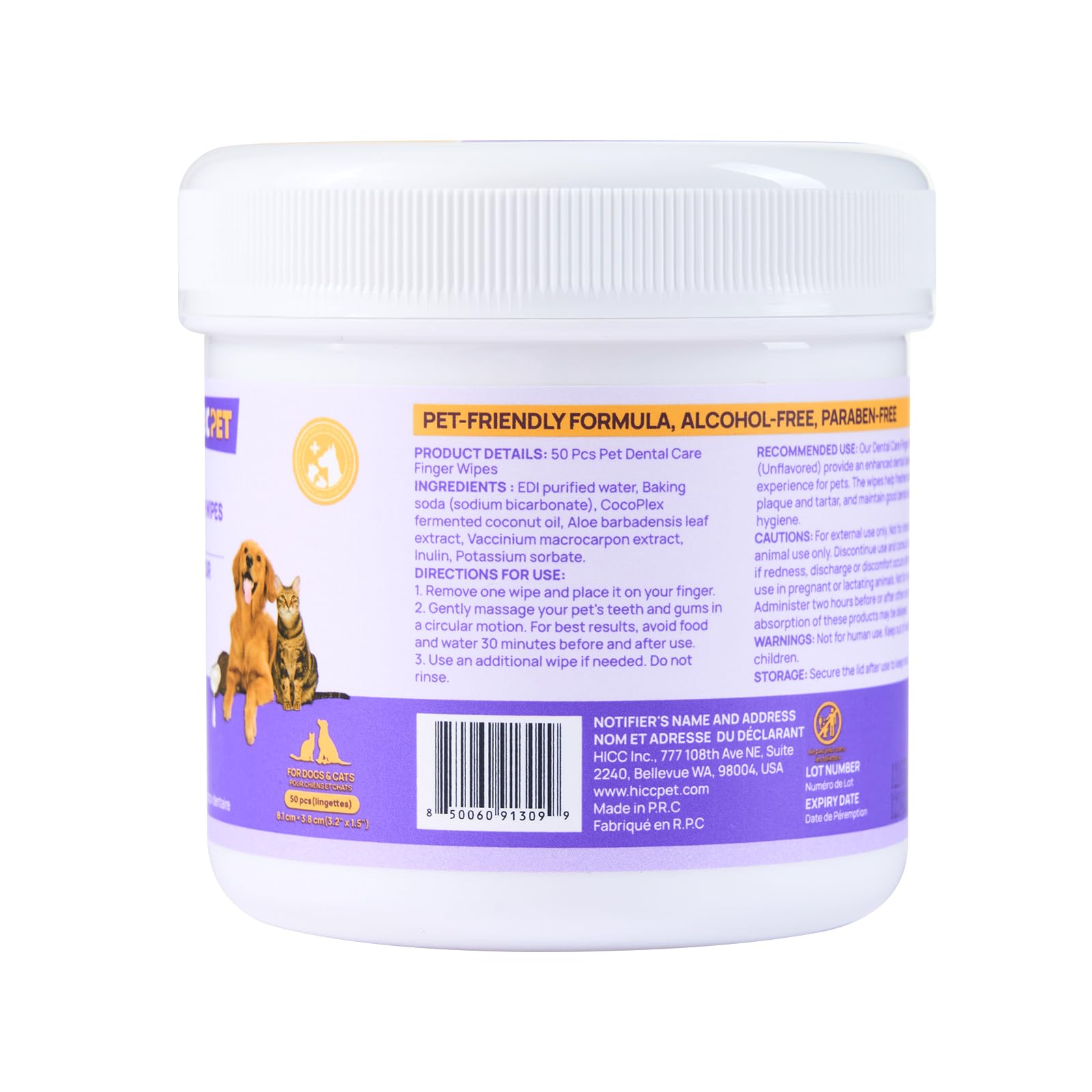 HICC Pet Teeth Cleaning Finger Wipes for Dogs & Cats, Vet-Recommended Remove Bad Breath, Plaque, Tartar Buildup, Fresh Breath Dog Tooth Brushing Kit, Dog Finger Toothbrush & Toothpaste Alternatives