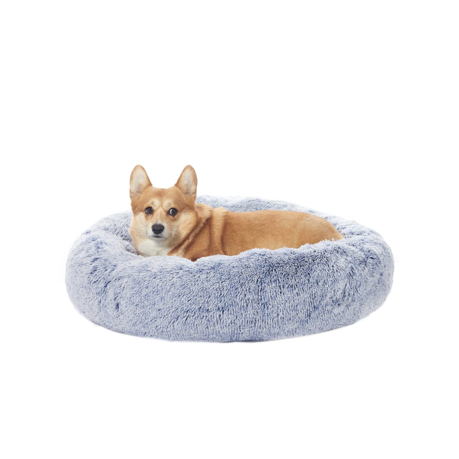 Bedfolks Calming Donut Cat Bed, Dia23 Round Fluffy Dog Beds for Small Dogs & Cat Beds for Indoor Cats, Washable Anti-Anxiety Plush Puppy Bed（Pink, Small）