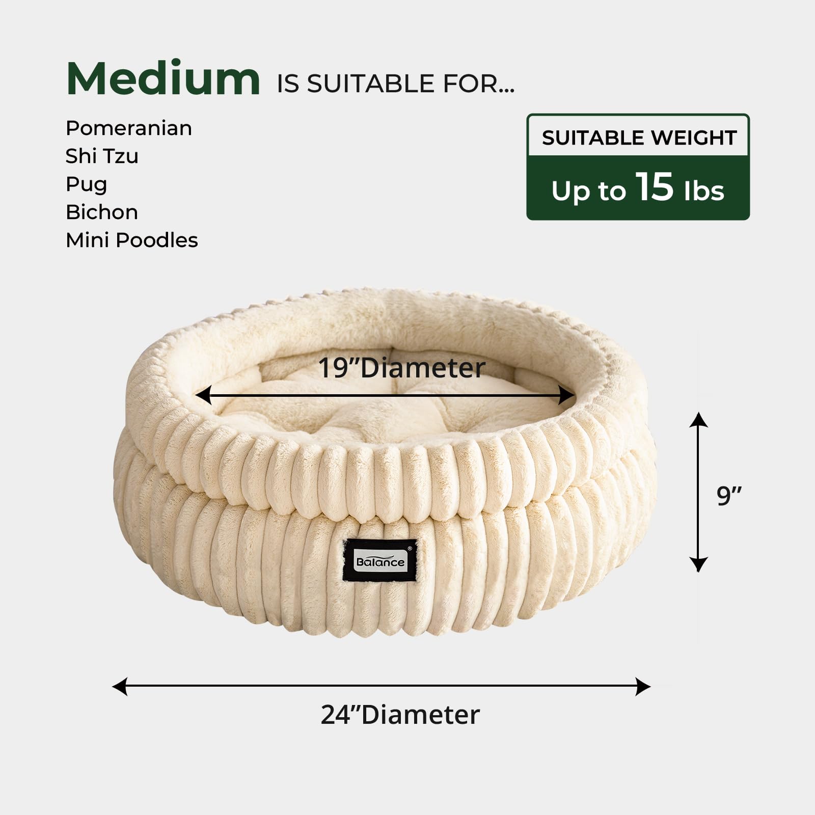 BALANCE Cat Bed Kitten Bed, Washable Round Cat Beds for Indoor Cats, Super Soft Plush Faux Fur Pet Bed for Puppy and Kitten with Anti-Slip Bottom