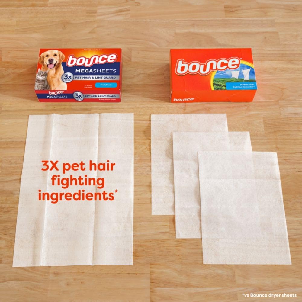 Pet Hair and Lint Guard Mega Dryer Sheets with 3X Pet Hair Fighters, Fresh Scent, 180 Count