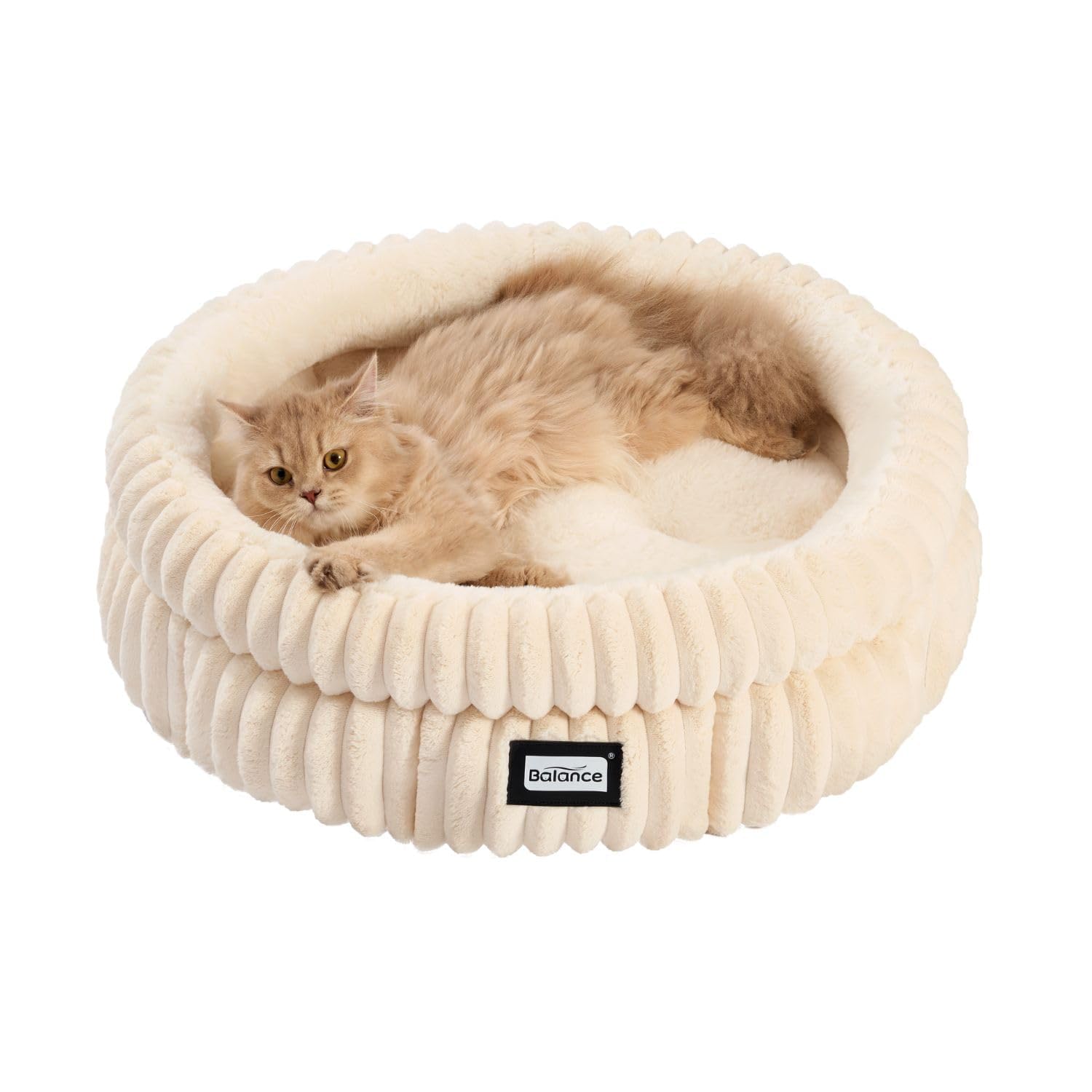 BALANCE Cat Bed Kitten Bed, Washable Round Cat Beds for Indoor Cats, Super Soft Plush Faux Fur Pet Bed for Puppy and Kitten with Anti-Slip Bottom