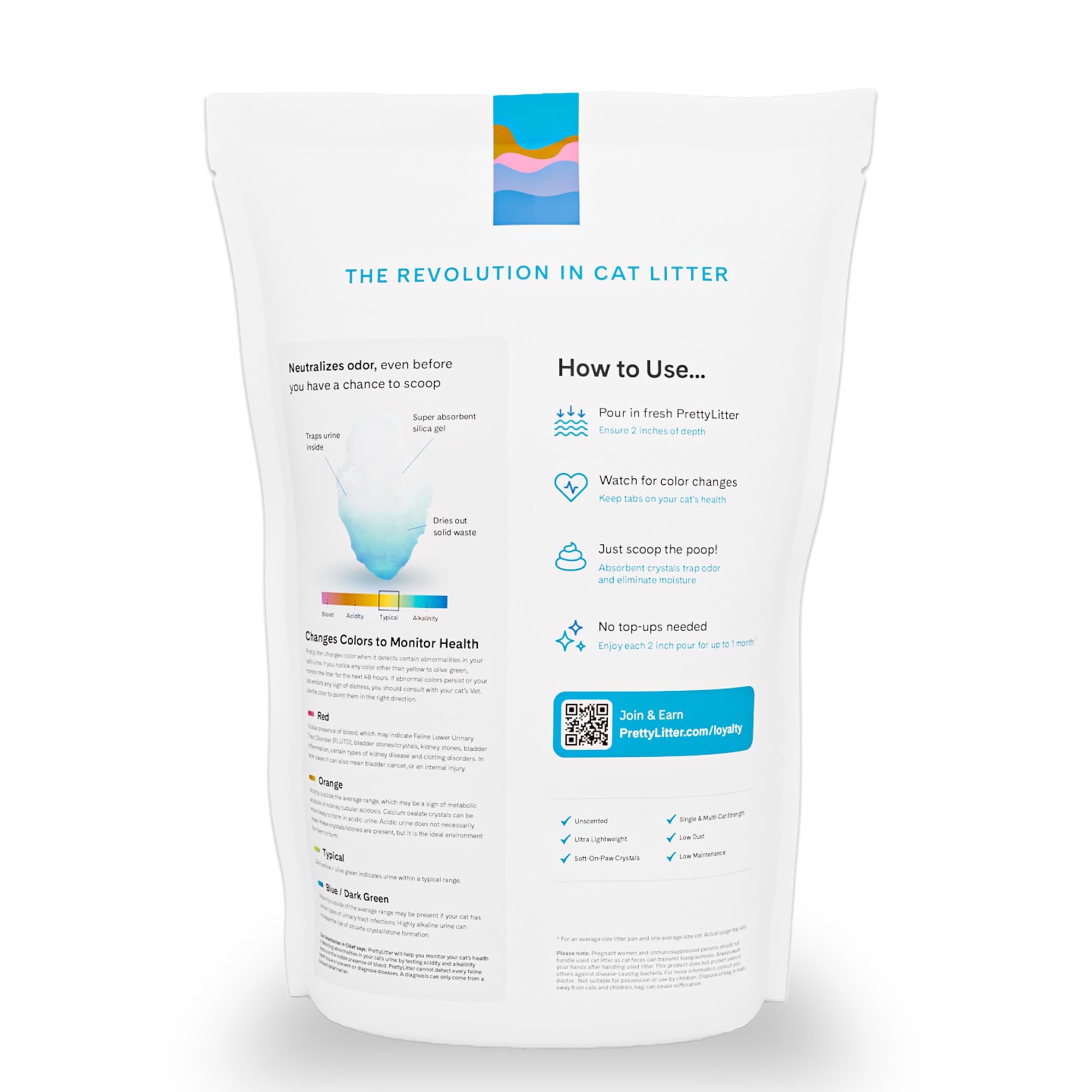 PrettyLitter Health Monitoring Cat Litter (Unscented, Non Clumping) | Lightweight & Low Tracking, Colour Changing Silica Gel Crystals, Advanced Odour Control — 6 Lbs, 1-Pack (Up to 1 Month Supply)