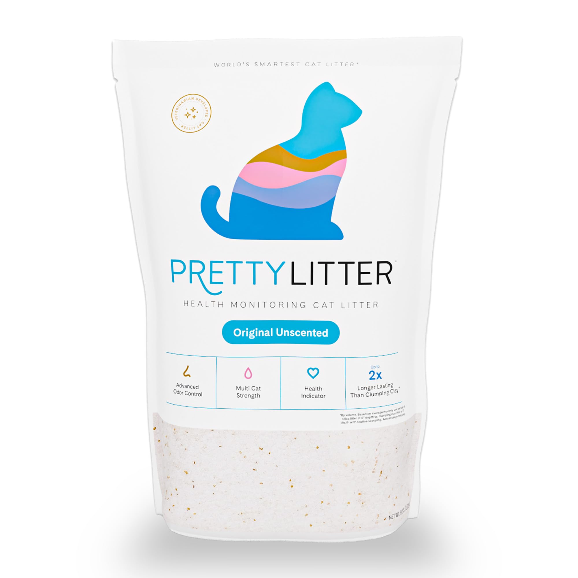 PrettyLitter Health Monitoring Cat Litter (Unscented, Non Clumping) | Lightweight & Low Tracking, Colour Changing Silica Gel Crystals, Advanced Odour Control — 6 Lbs, 1-Pack (Up to 1 Month Supply)
