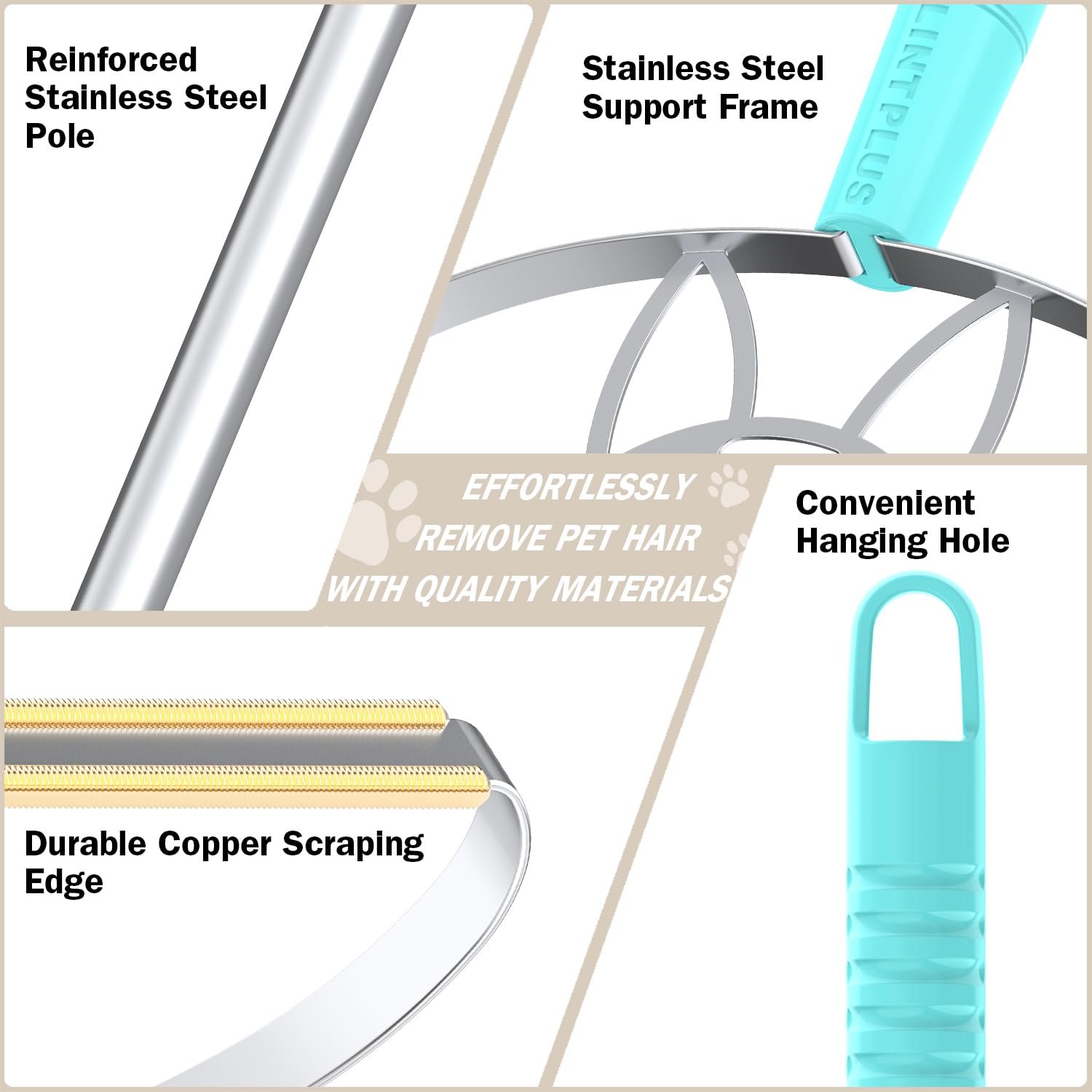LINTPLUS Deep Cleaner Pro Pet Hair Remover - Special Cat & Dog Hair Remover for Multi Fabric, Edge, Carpet, Rake, Scraper - Easy to Use, Every Hair!