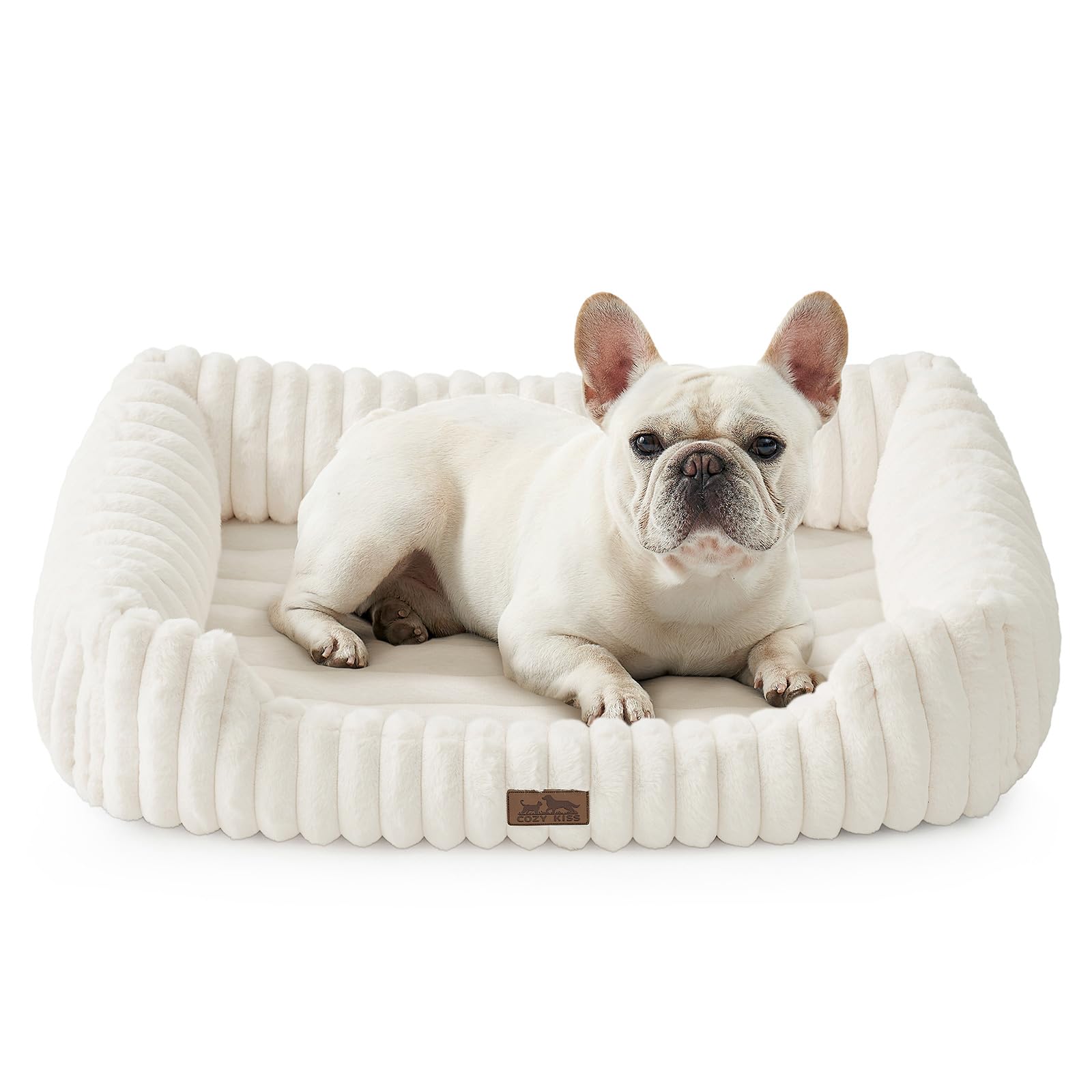 COZY KISS Orthopedic Dog Bed for Small Dogs & Medium Dogs - Washable Rectangle Pet Bed with Anti-Slip Bottom, Soft Calming Cat & Puppy Bed for Indoor Pets (30"x23"x7", Cream)