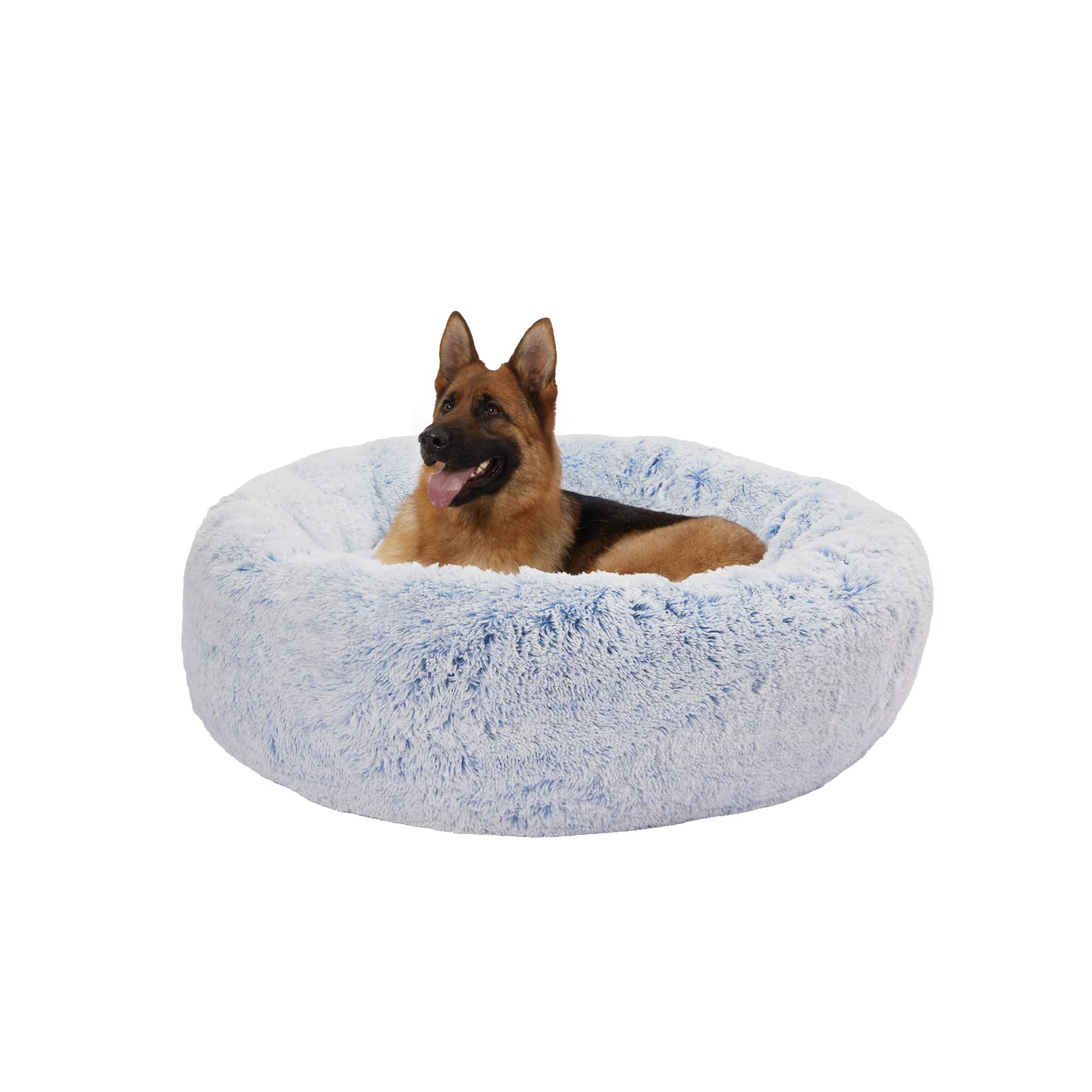 Bedfolks Calming Donut Cat Bed, Dia23 Round Fluffy Dog Beds for Small Dogs & Cat Beds for Indoor Cats, Washable Anti-Anxiety Plush Puppy Bed（Pink, Small）