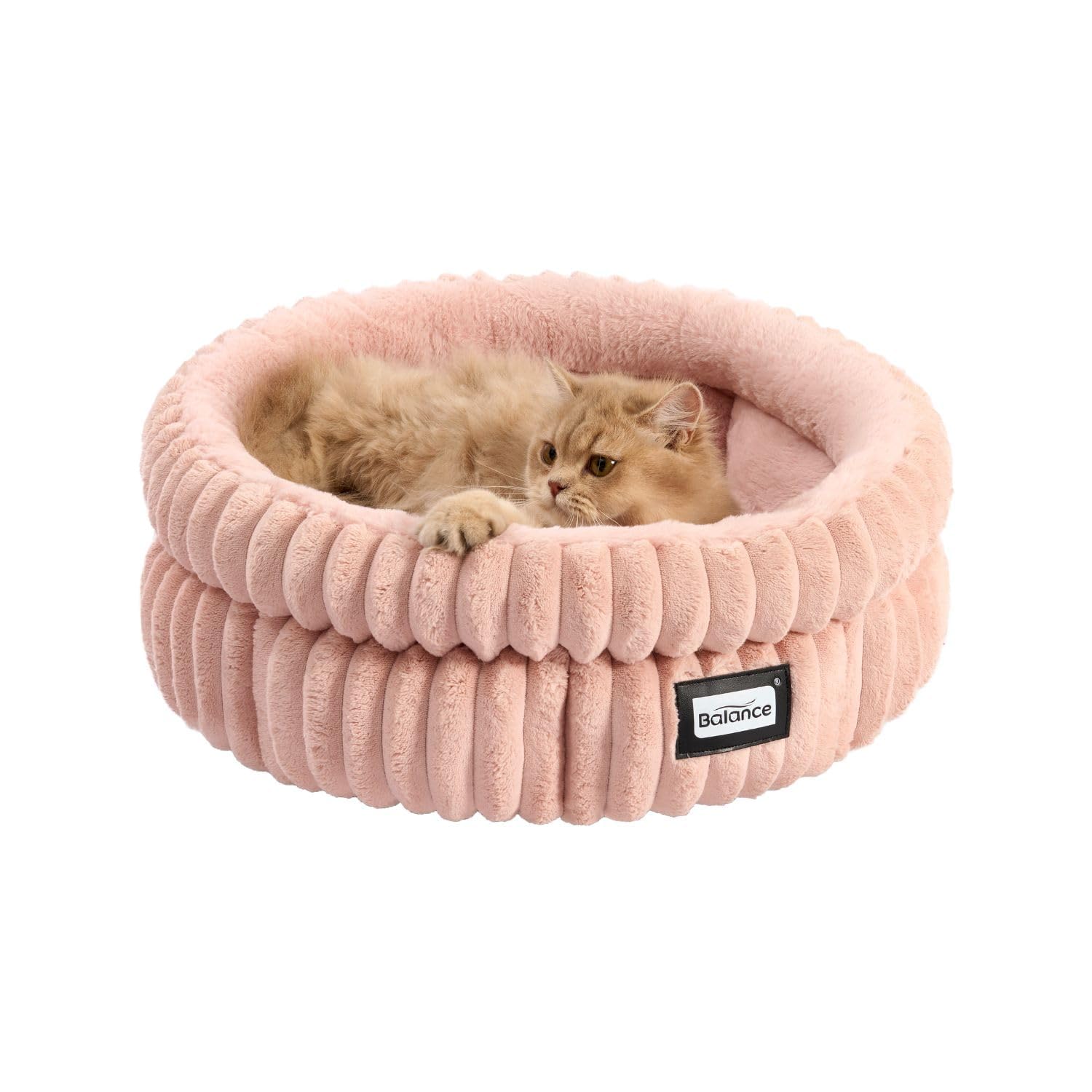 BALANCE Cat Bed Kitten Bed, Washable Round Cat Beds for Indoor Cats, Super Soft Plush Faux Fur Pet Bed for Puppy and Kitten with Anti-Slip Bottom