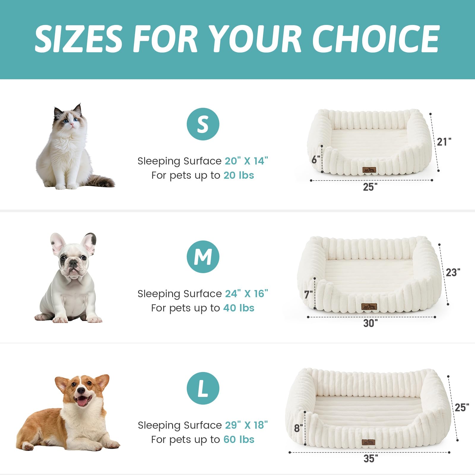 COZY KISS Orthopedic Dog Bed for Small Dogs & Medium Dogs - Washable Rectangle Pet Bed with Anti-Slip Bottom, Soft Calming Cat & Puppy Bed for Indoor Pets (30"x23"x7", Cream)