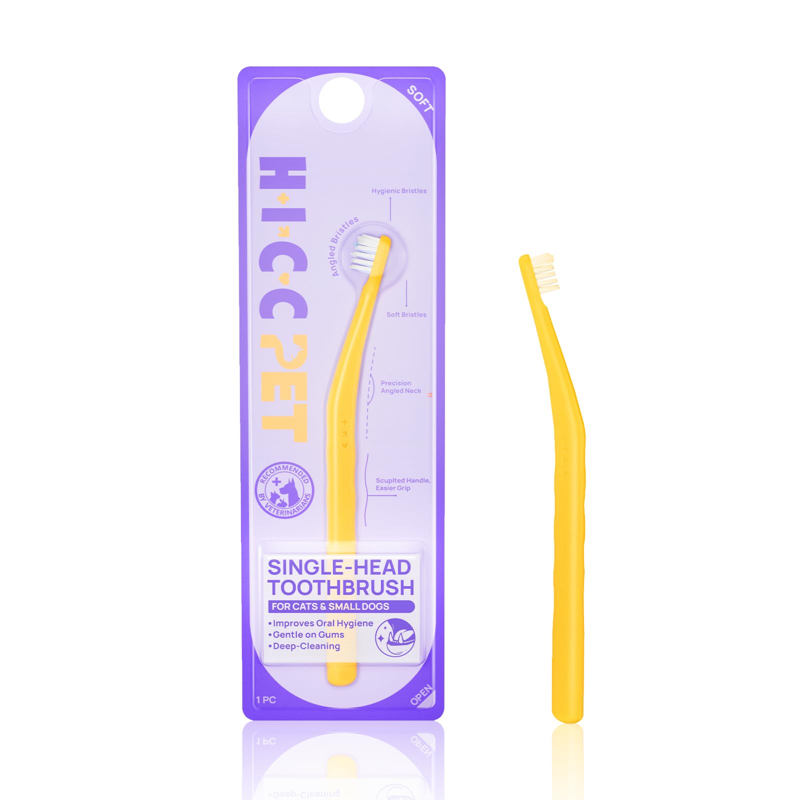 HICC PET Toothbrush for Dogs & Large Cats, Vet-Recommended Dog Toothbrush with Triple Bristle, Ergonomic Design, Improves Oral Hygiene, Deep Teeth Cleaning, Gum & Dental Care, Toothpaste Not Included
