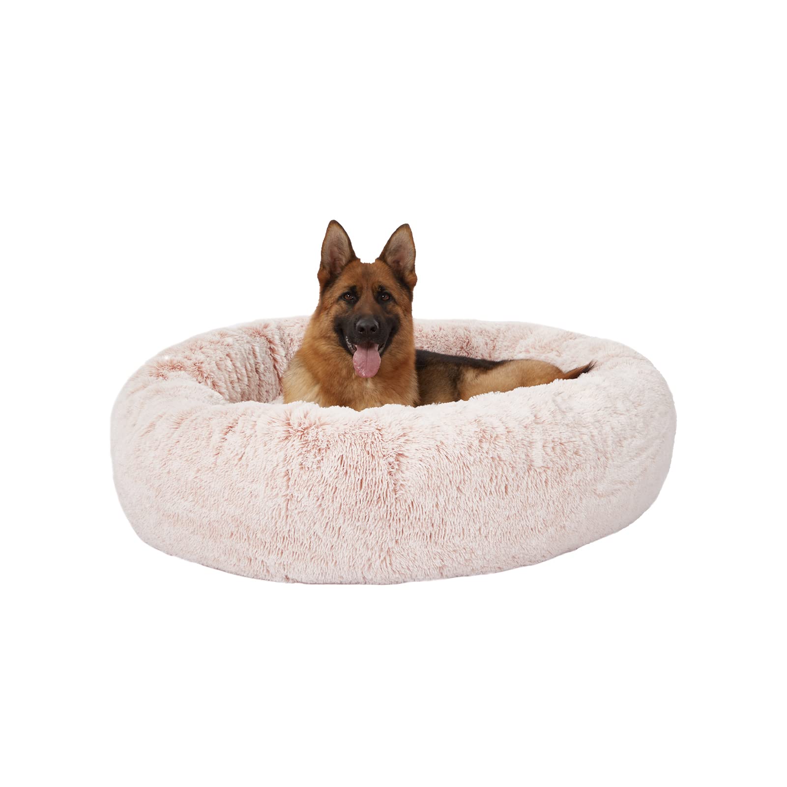 Bedfolks Calming Donut Cat Bed, Dia23 Round Fluffy Dog Beds for Small Dogs & Cat Beds for Indoor Cats, Washable Anti-Anxiety Plush Puppy Bed（Pink, Small）
