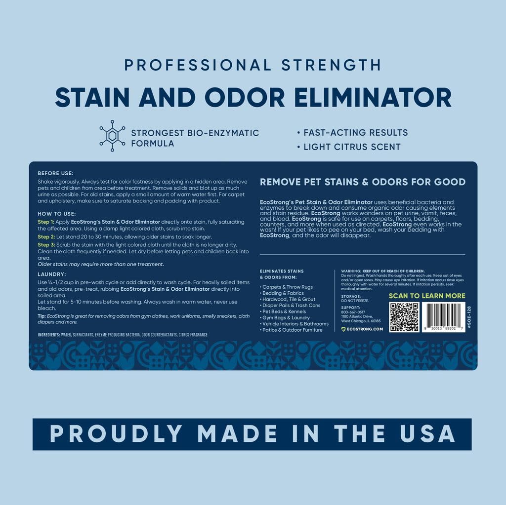 Eco Strong Pet Stain and Odor Remover - Cat Urine Enzyme Cleaner Destroyer, Urine Destroyer for Dogs, Pet Urine Enzyme Cleaner - 32 OZ