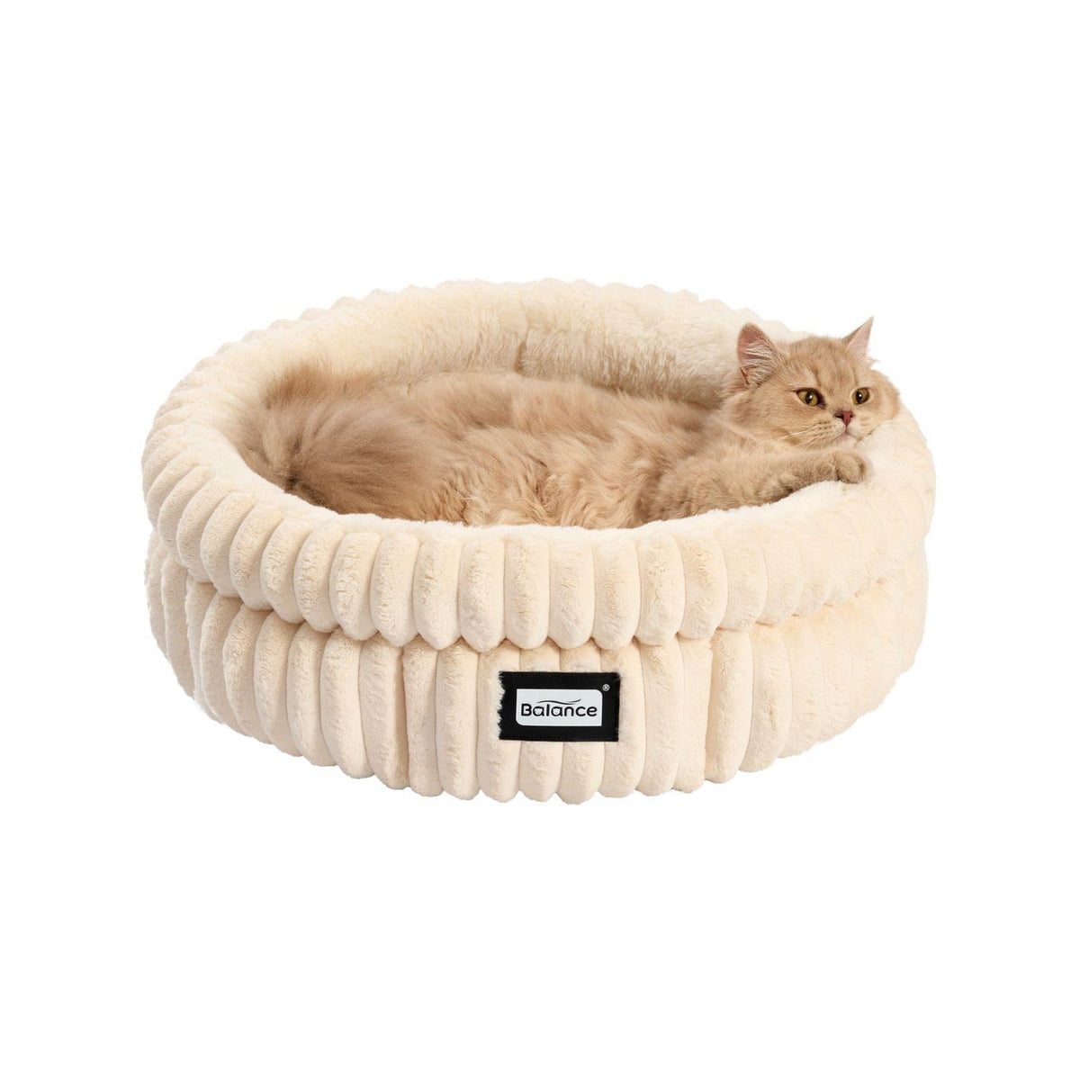 BALANCE Cat Bed Kitten Bed, Washable Round Cat Beds for Indoor Cats, Super Soft Plush Faux Fur Pet Bed for Puppy and Kitten with Anti-Slip Bottom