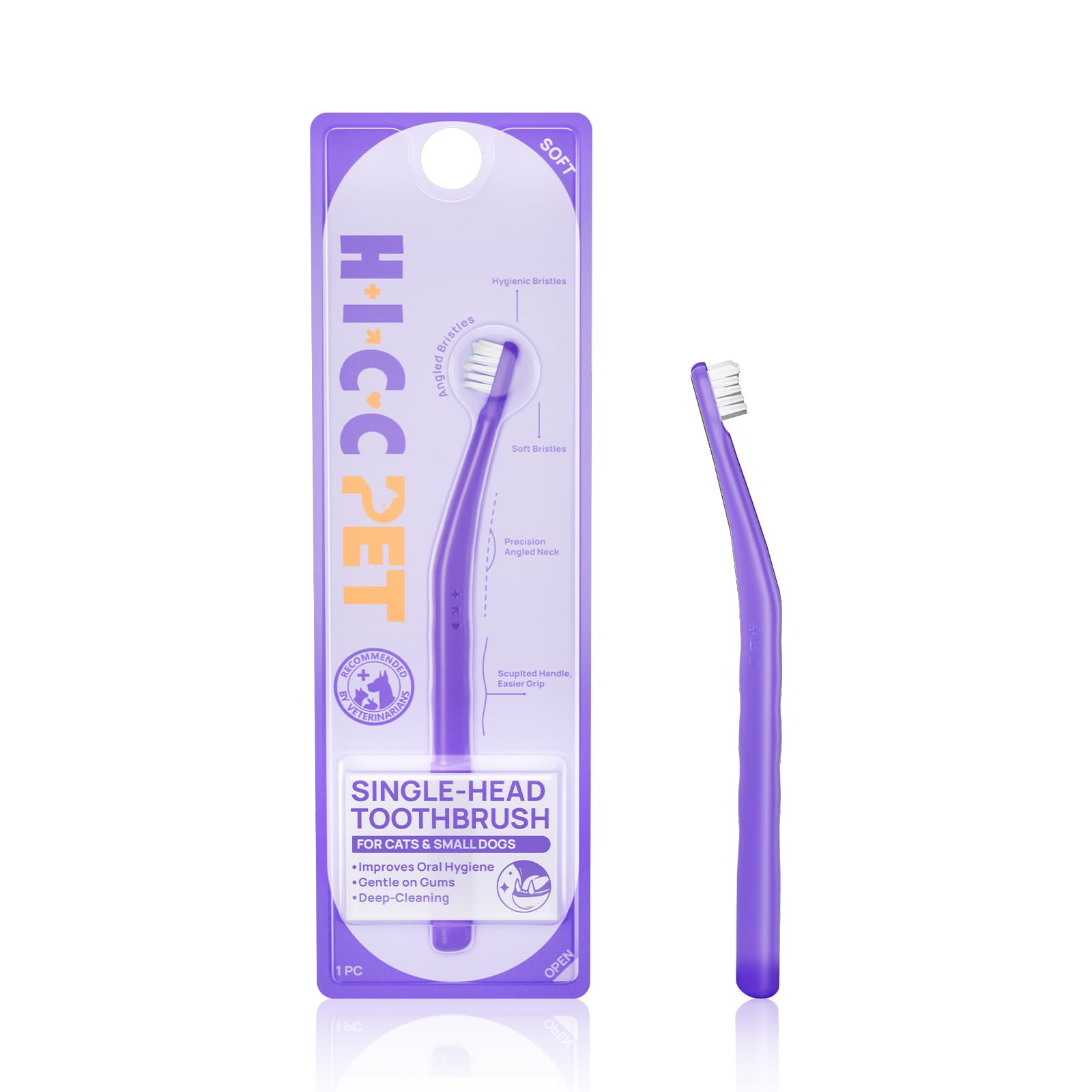 HICC PET Toothbrush for Dogs & Large Cats, Vet-Recommended Dog Toothbrush with Triple Bristle, Ergonomic Design, Improves Oral Hygiene, Deep Teeth Cleaning, Gum & Dental Care, Toothpaste Not Included