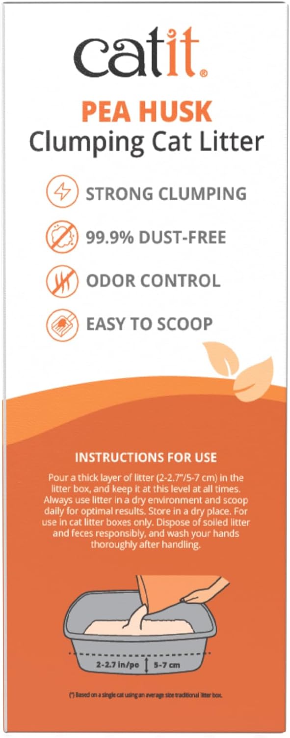 Catit Go Natural Pea Husk Clumping Cat Litter, Tofu, Vanilla 5.6 kg, Dust Free & Lightweight Cat Litter, Easy to Scoop Litiere Pour Chat