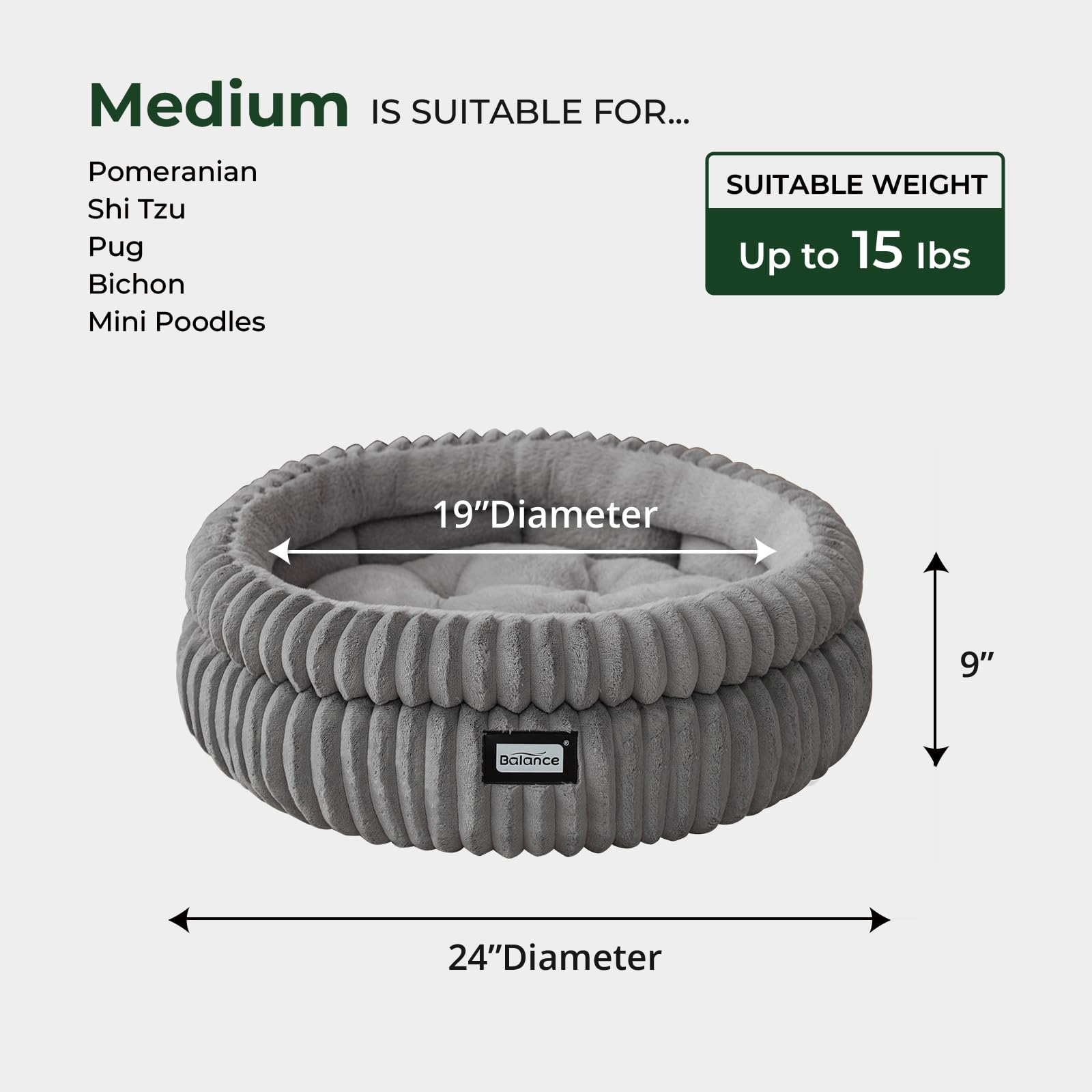 BALANCE Cat Bed Kitten Bed, Washable Round Cat Beds for Indoor Cats, Super Soft Plush Faux Fur Pet Bed for Puppy and Kitten with Anti-Slip Bottom