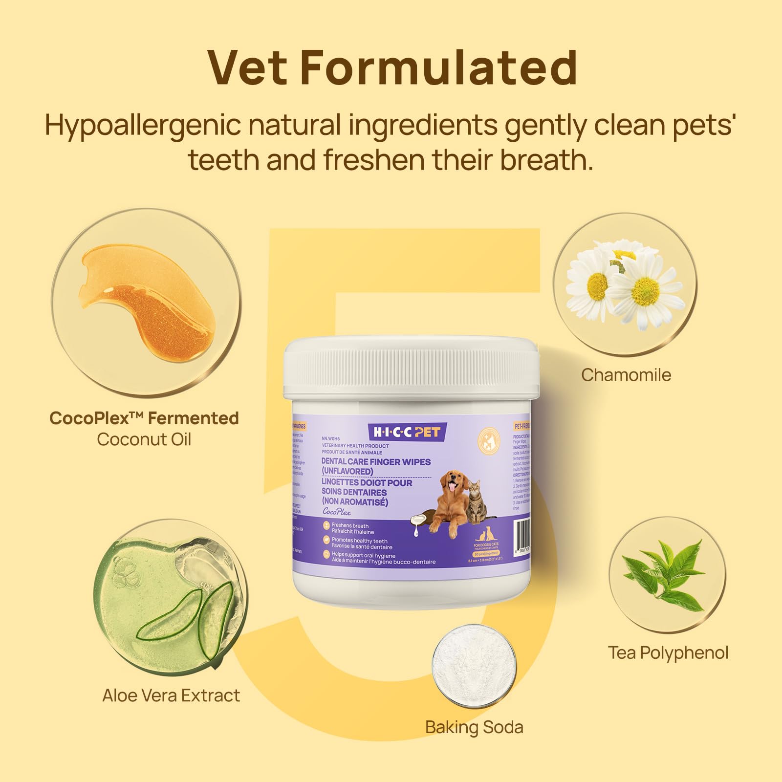 HICC Pet Teeth Cleaning Finger Wipes for Dogs & Cats, Vet-Recommended Remove Bad Breath, Plaque, Tartar Buildup, Fresh Breath Dog Tooth Brushing Kit, Dog Finger Toothbrush & Toothpaste Alternatives