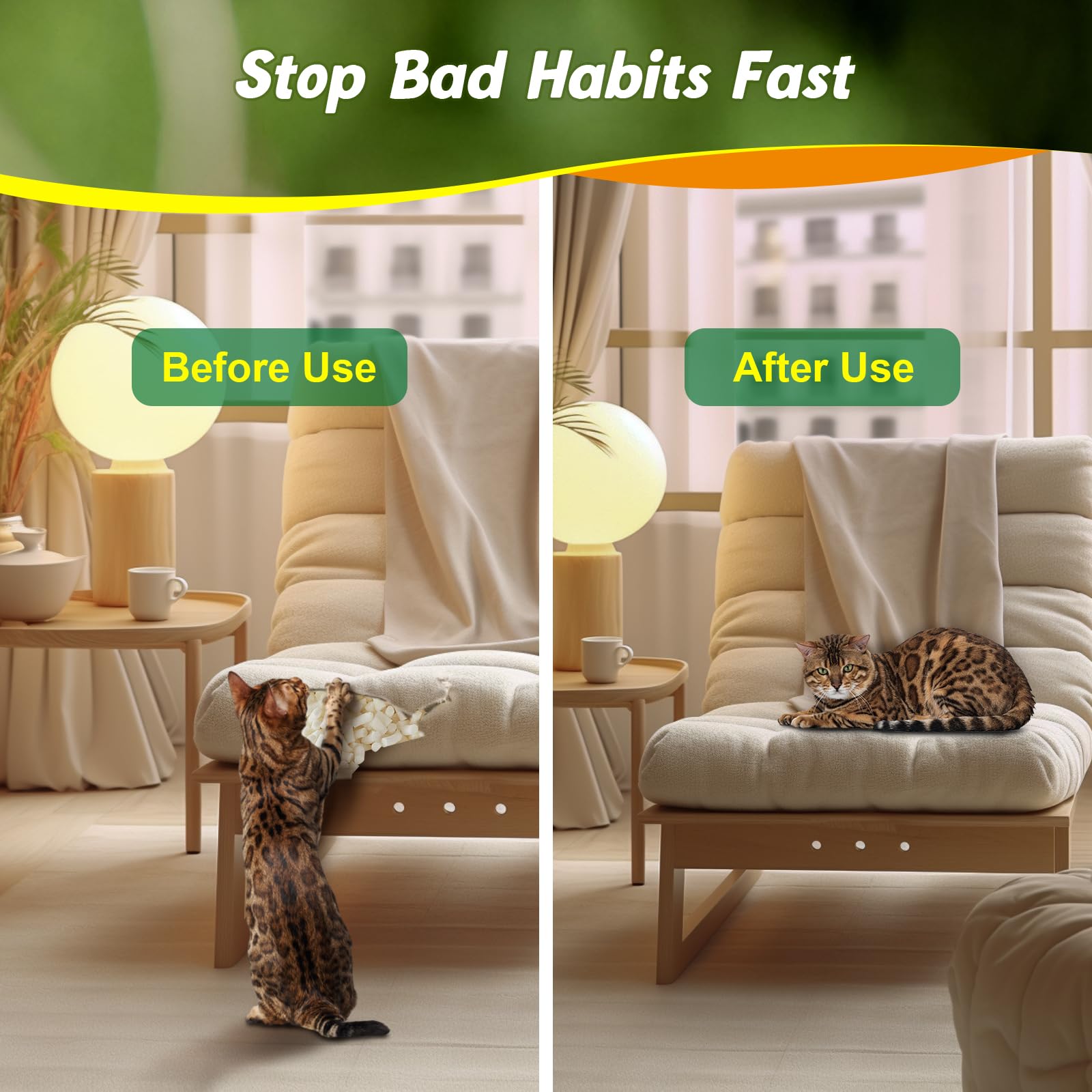 Cat Deterrent Spray for Furniture, 2 Pack Natural Indoor & Outdoor No Scratch Training Spray for Cats and Kittens, Protects Sofas, Rugs, Curtains and Plants, Non-Toxic Formula