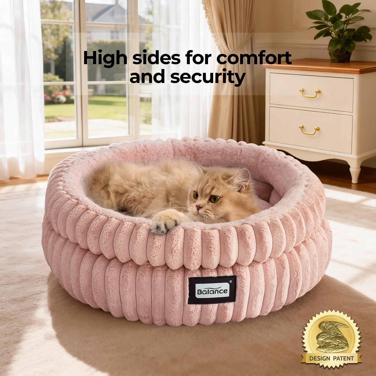 BALANCE Cat Bed Kitten Bed, Washable Round Cat Beds for Indoor Cats, Super Soft Plush Faux Fur Pet Bed for Puppy and Kitten with Anti-Slip Bottom