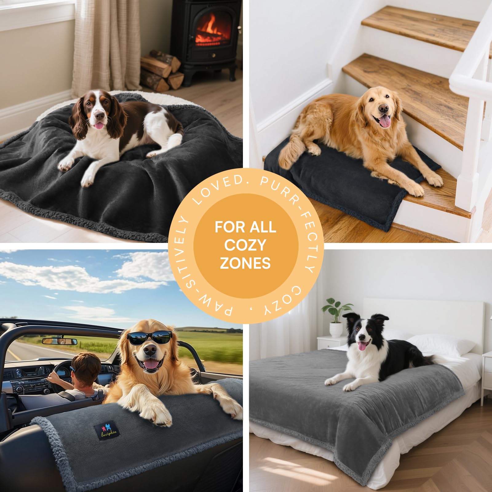 Luciphia Waterproof Bed Blanket Washable,Soft Sherpa Fleece Puppy Reversible Throw Blankets for Small Dog Cat,Furniture Cover Protector Couch Bed from Liquid Pee and Pet Fur, Grey, 40" x 28"