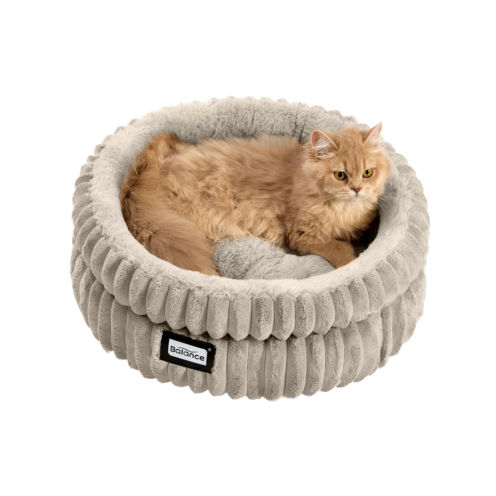 BALANCE Cat Bed Kitten Bed, Washable Round Cat Beds for Indoor Cats, Super Soft Plush Faux Fur Pet Bed for Puppy and Kitten with Anti-Slip Bottom