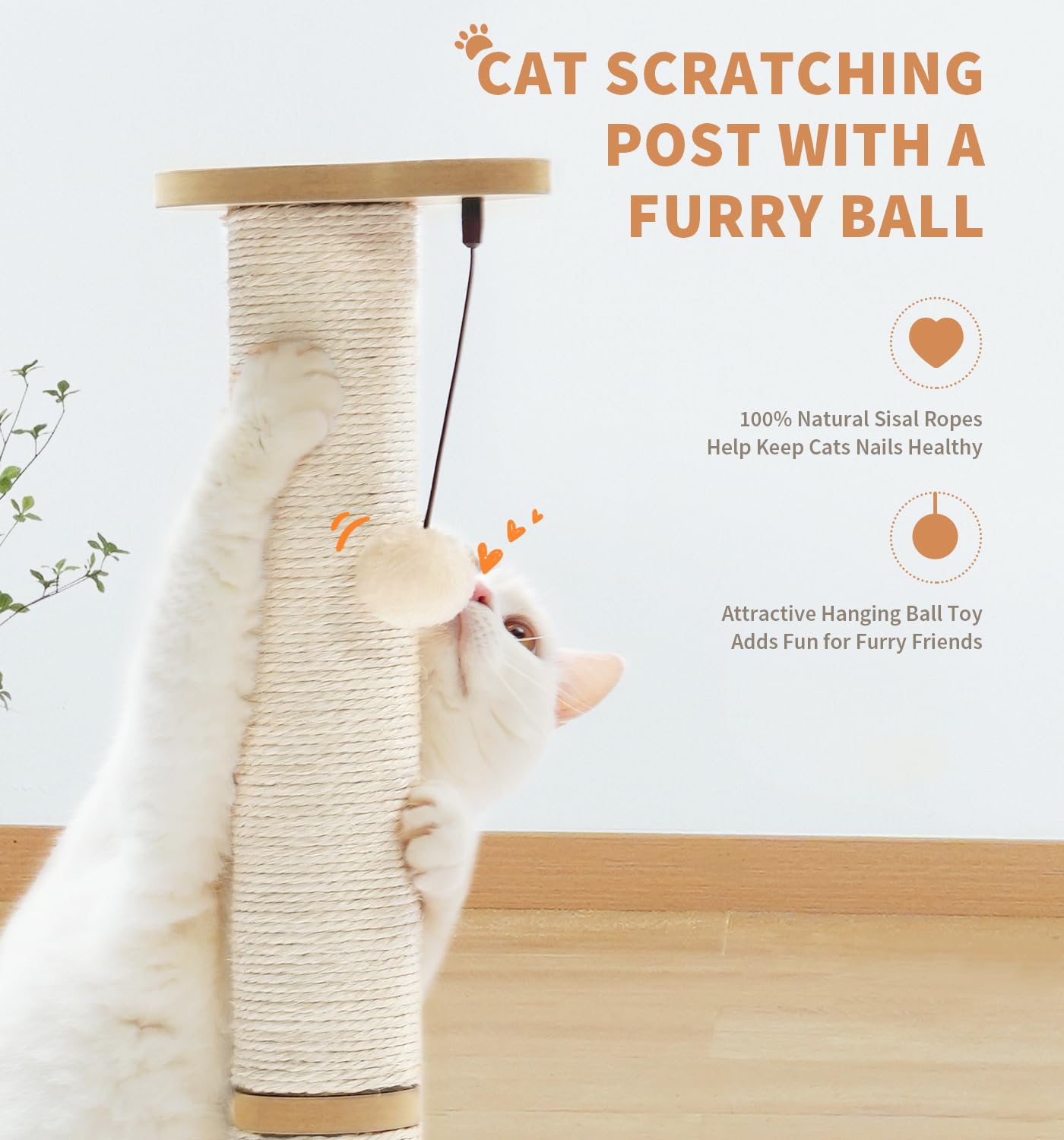 Made4Pets Cat Scratching Post with Cloud Bed Perch & Toys for Indoor Cats, Small Cat Tree Tower with Sisal Cat Scratcher & 2 Layer Track Balls, 6-in-1 with Self Groomer Brush & Plush Balls for Kittens