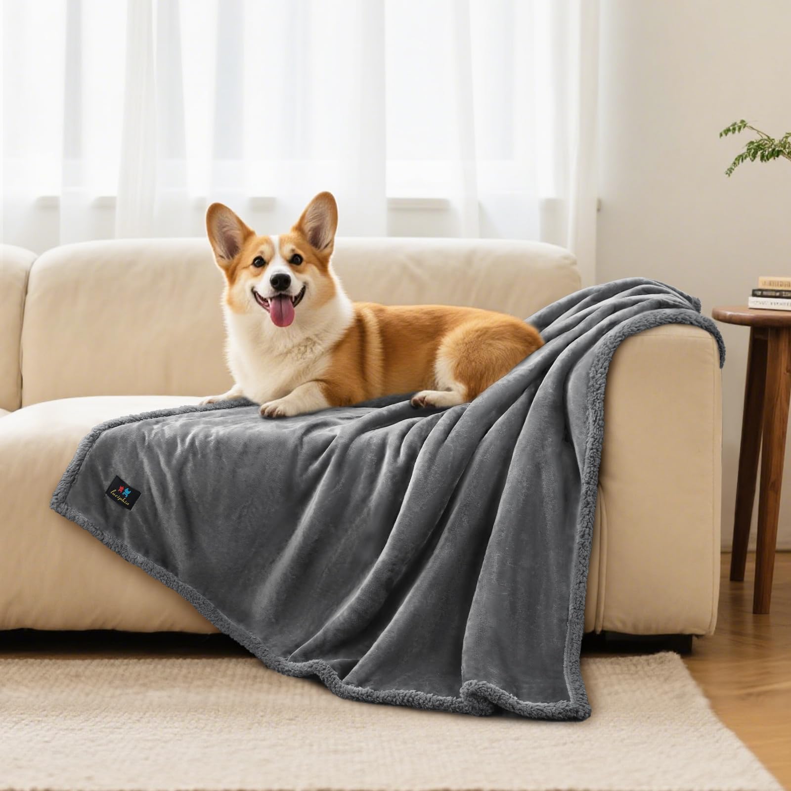 Luciphia Waterproof Bed Blanket Washable,Soft Sherpa Fleece Puppy Reversible Throw Blankets for Small Dog Cat,Furniture Cover Protector Couch Bed from Liquid Pee and Pet Fur, Grey, 40" x 28"
