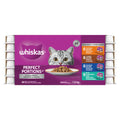 WHISKAS PERFECT PORTIONS Cuts in Gravy, Wet Cat Food, Chicken, Turkey, Salmon, Tuna Entrées, 24x75g Trays, 2 Single-serve Meals, For Adult Cats & Kittens, Made With Real Poultry & Seafood