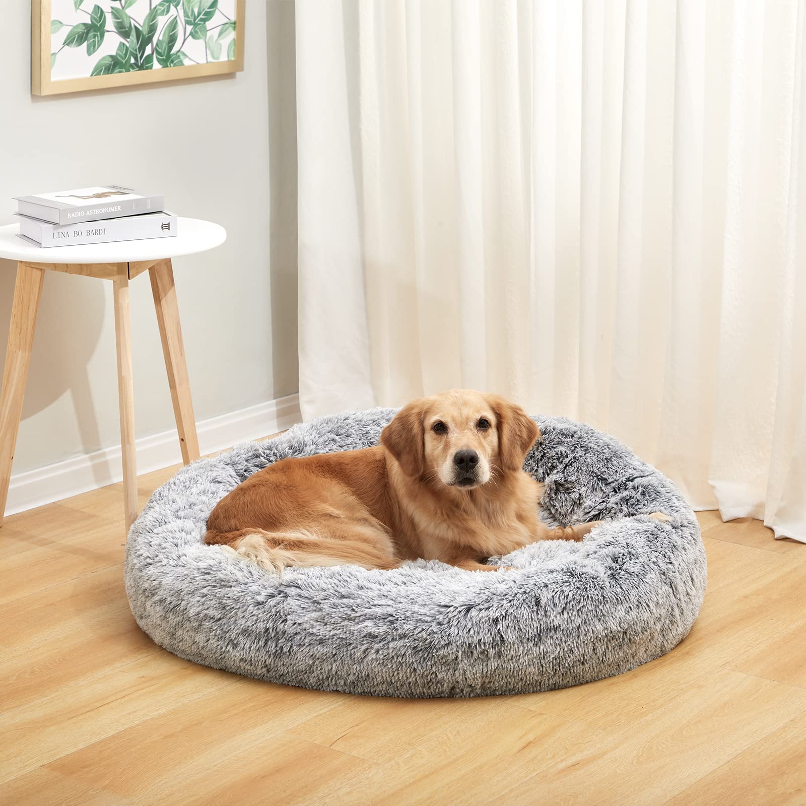 Bedfolks Calming Donut Cat Bed, Dia23 Round Fluffy Dog Beds for Small Dogs & Cat Beds for Indoor Cats, Washable Anti-Anxiety Plush Puppy Bed（Pink, Small）