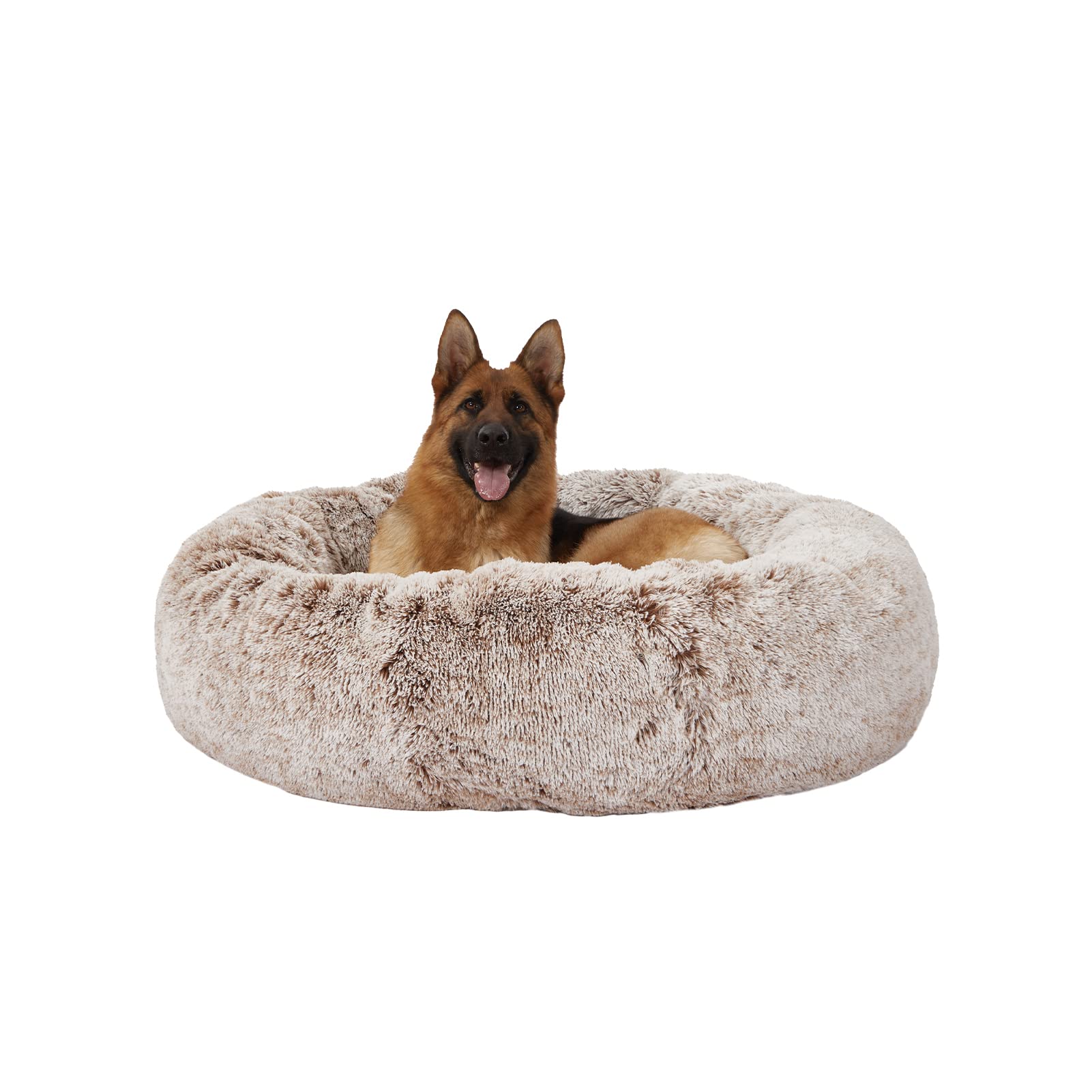 Bedfolks Calming Donut Cat Bed, Dia23 Round Fluffy Dog Beds for Small Dogs & Cat Beds for Indoor Cats, Washable Anti-Anxiety Plush Puppy Bed（Pink, Small）